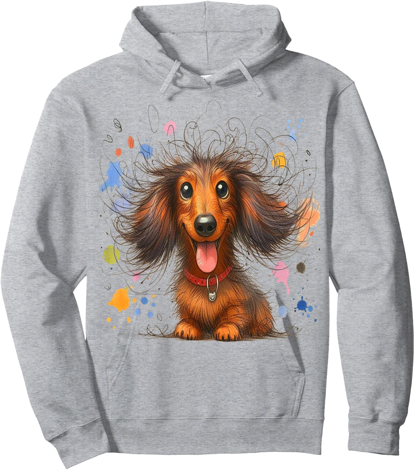 Dachshund Dog Art Eagerlys wild ruffled hair dog painting Hoodie - Hoodie | Ash