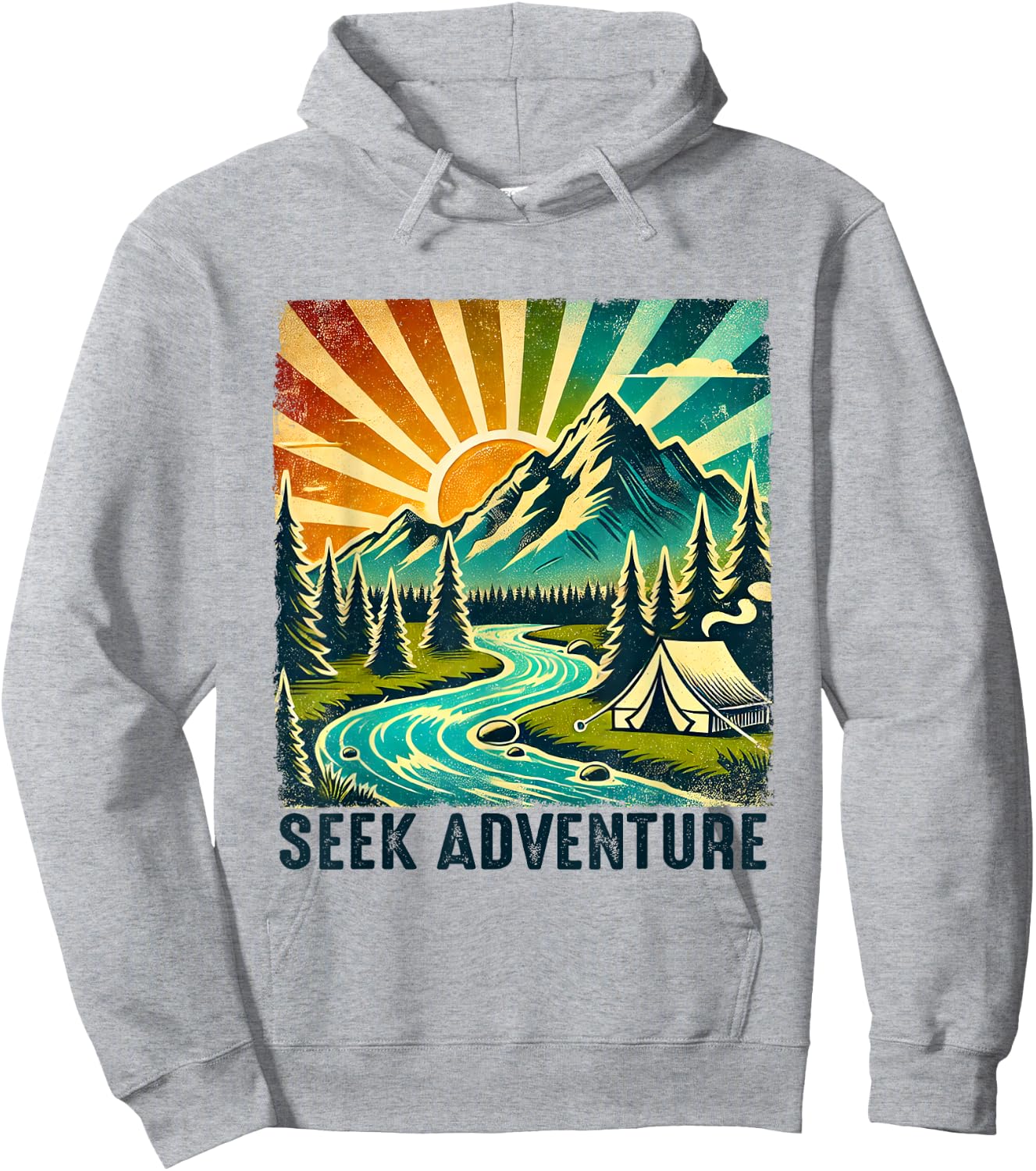 Seek Adventure Vintage Mountain Camping Hikers Trekkers Hoodie - Hoodie | Ash