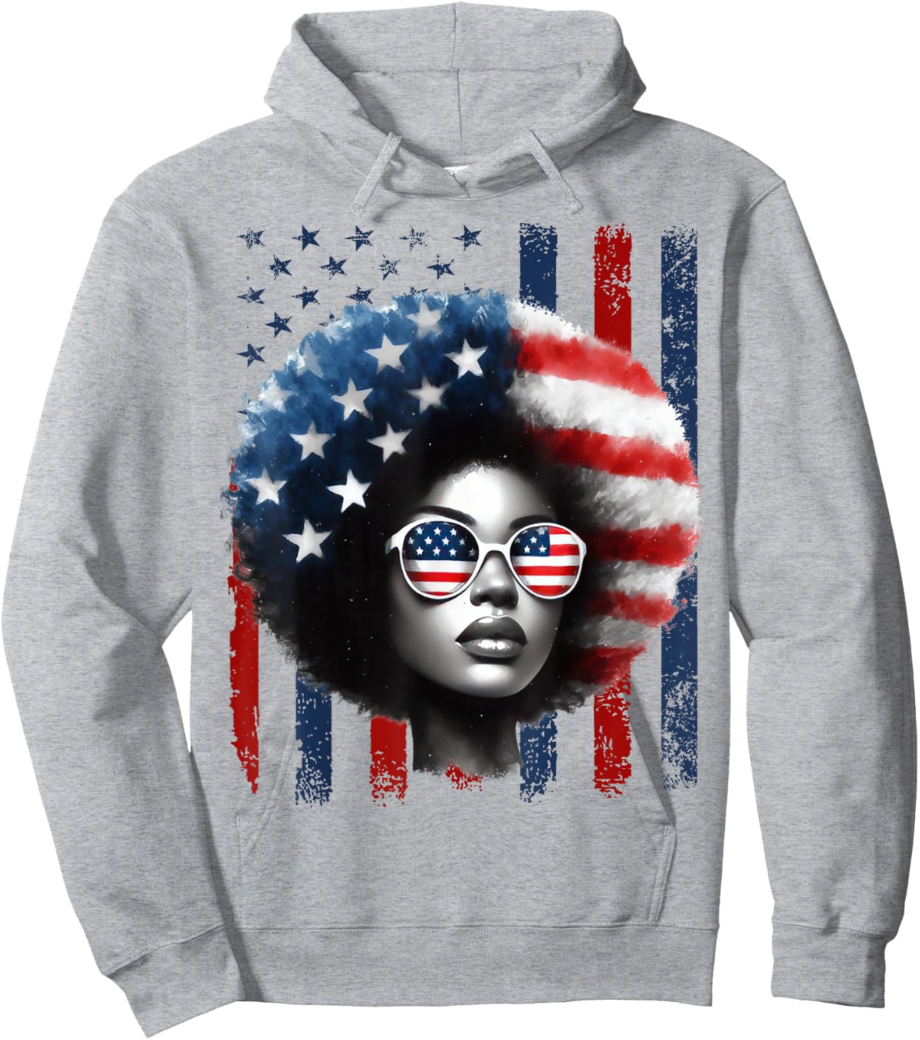 Black African American Women Patriotic Messy Bun 4th of July Hoodie - Hoodie | Ash