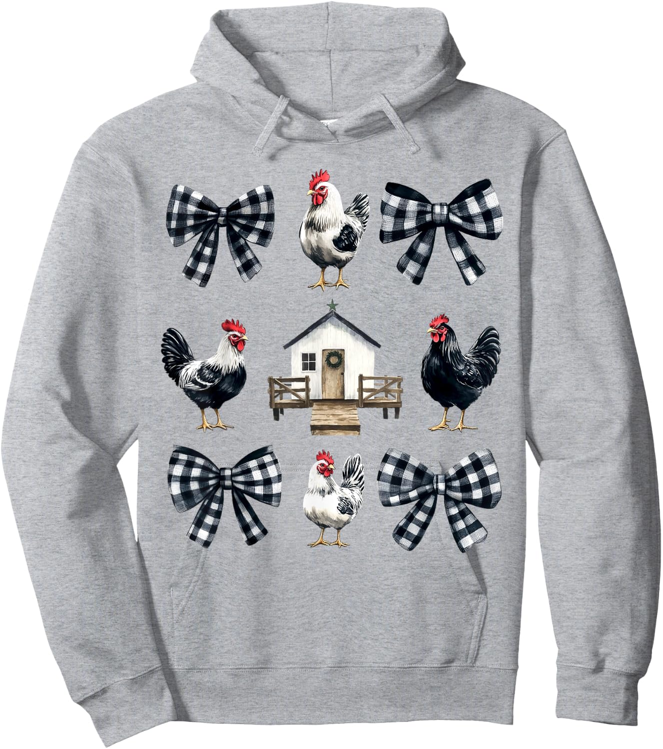 Chicken Farm Funny Aesthetic Bows Clothing Girly -Kids -Adults Grey Small Chicken Coquette Bows Design Classic Fit Hoodie - Hoodie | Ash