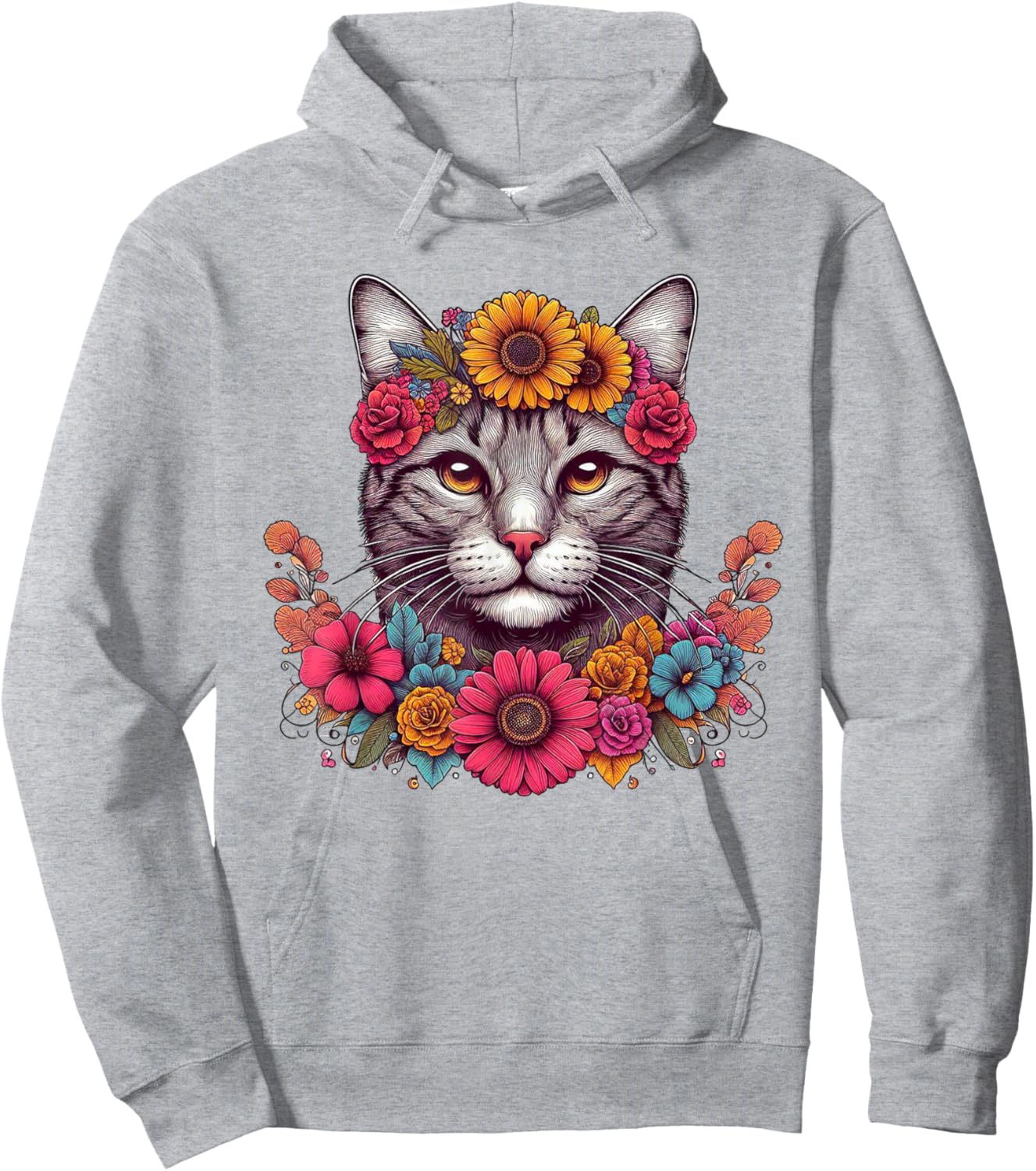 Cat Flower Crown Floral Men Women Kids Hoodie - Hoodie | Ash