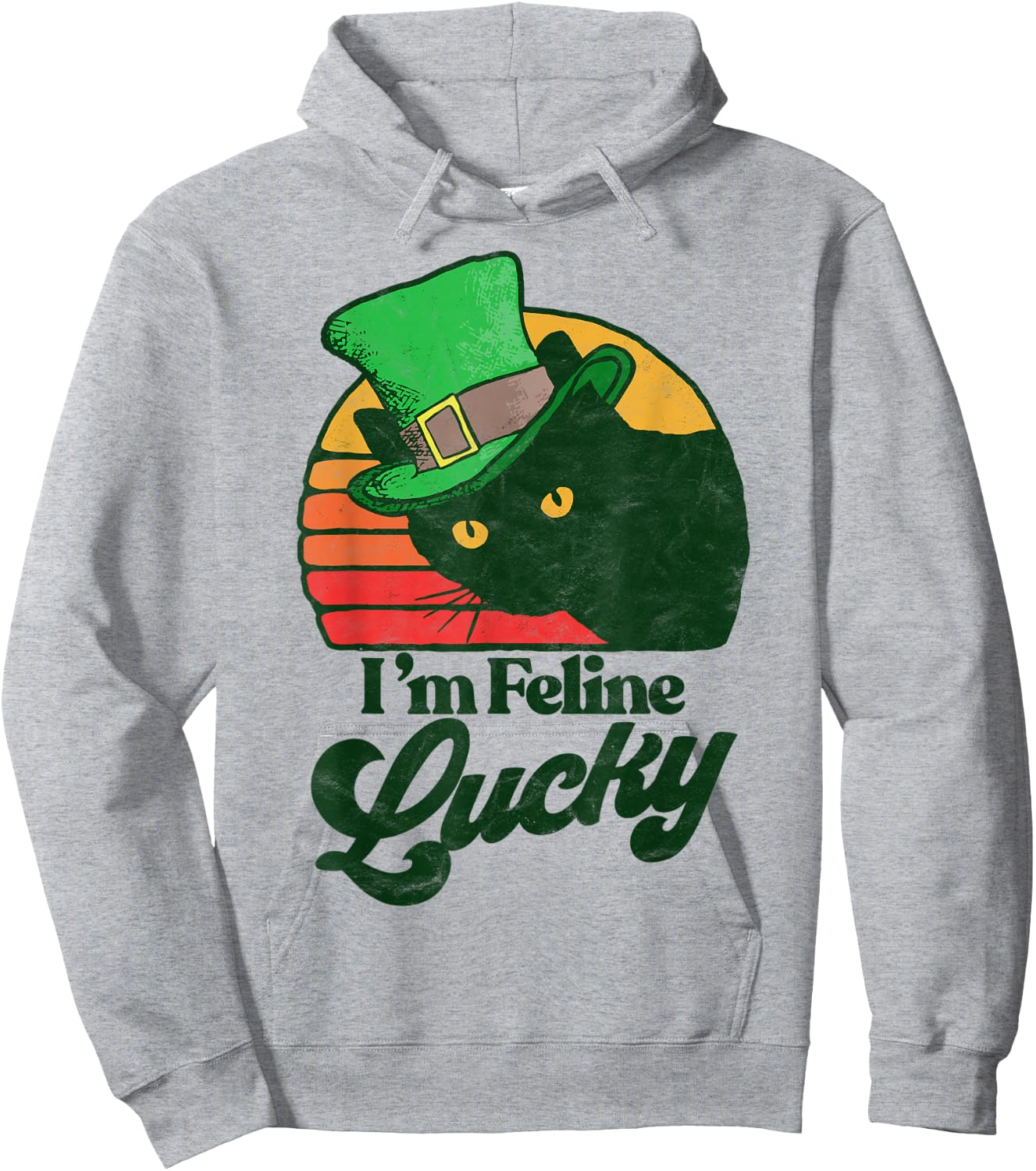Feline Lucky Vintage St Patricks Day Funny Cat Distressed Women Kids Hoodie - Hoodie | Ash