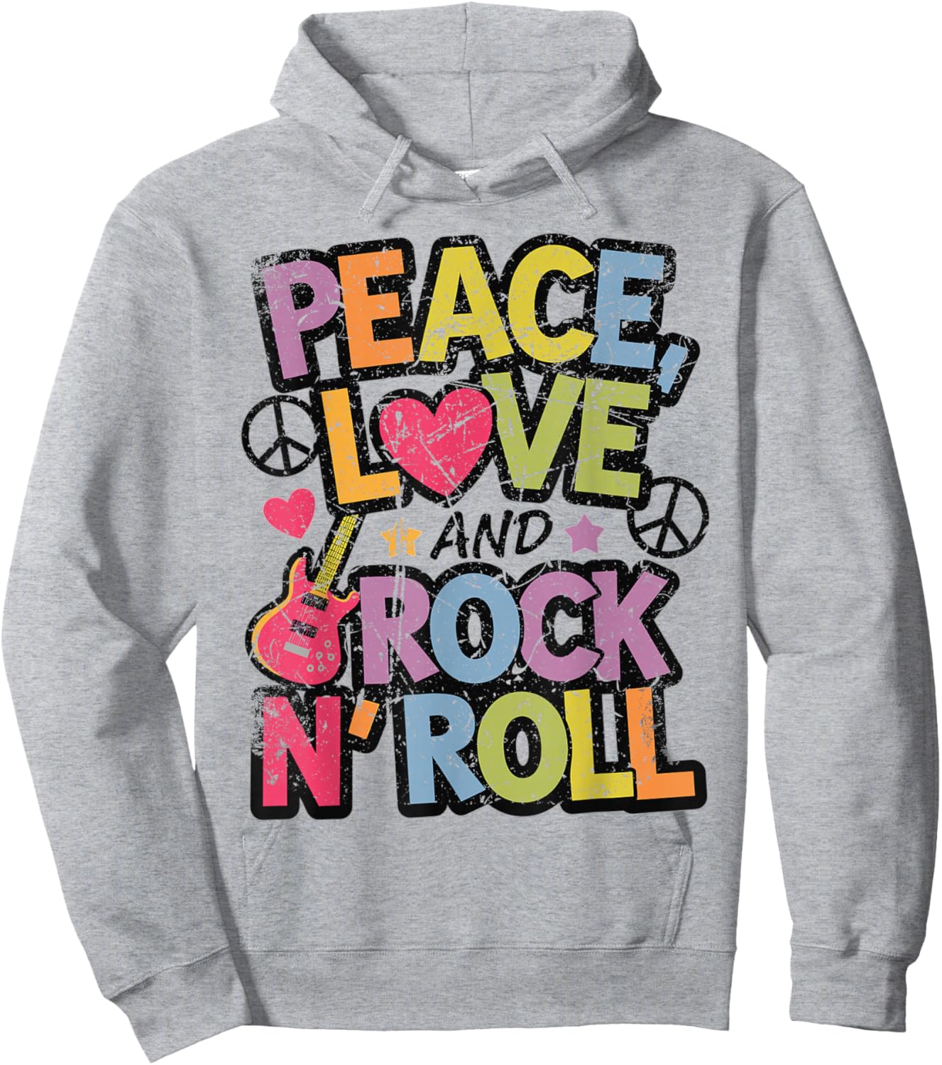 Peace, Love, and Rock 'n' Roll Retro Music-Inspired Graphi Hoodie - Hoodie | Ash
