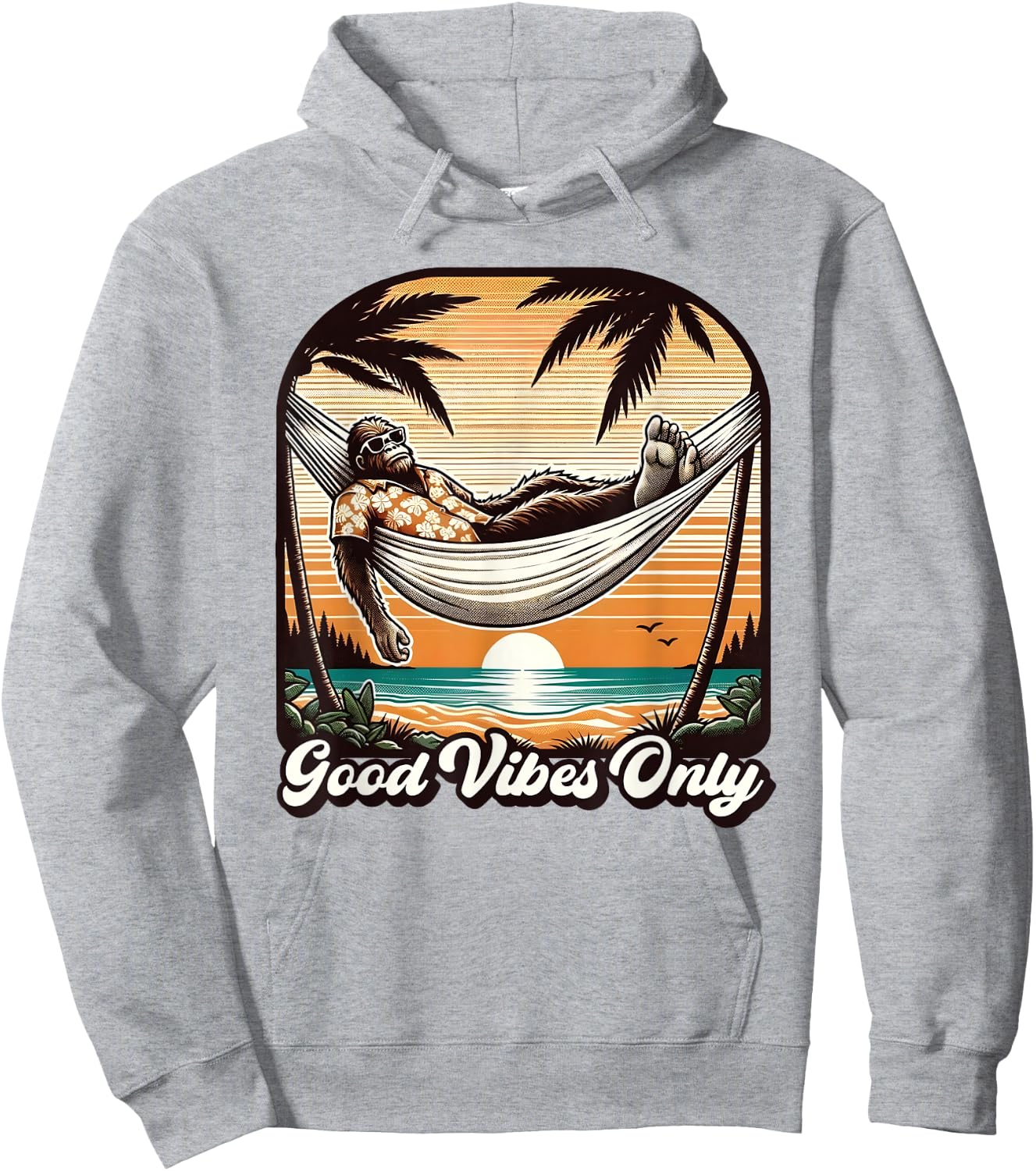 Funny Bigfoot Sasquatch Hawaiian Retro Beach Vacation Men Hoodie - Hoodie | Ash