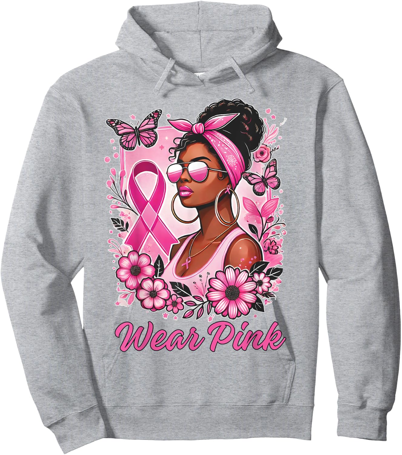 Breast cancer awareness Wear Pink African American support Hoodie - Hoodie | Ash