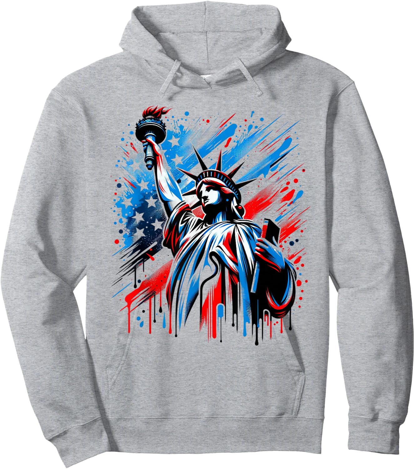 Statue of Liberty Paint Splatter American Flag USA Pride Hoodie - Hoodie | Ash