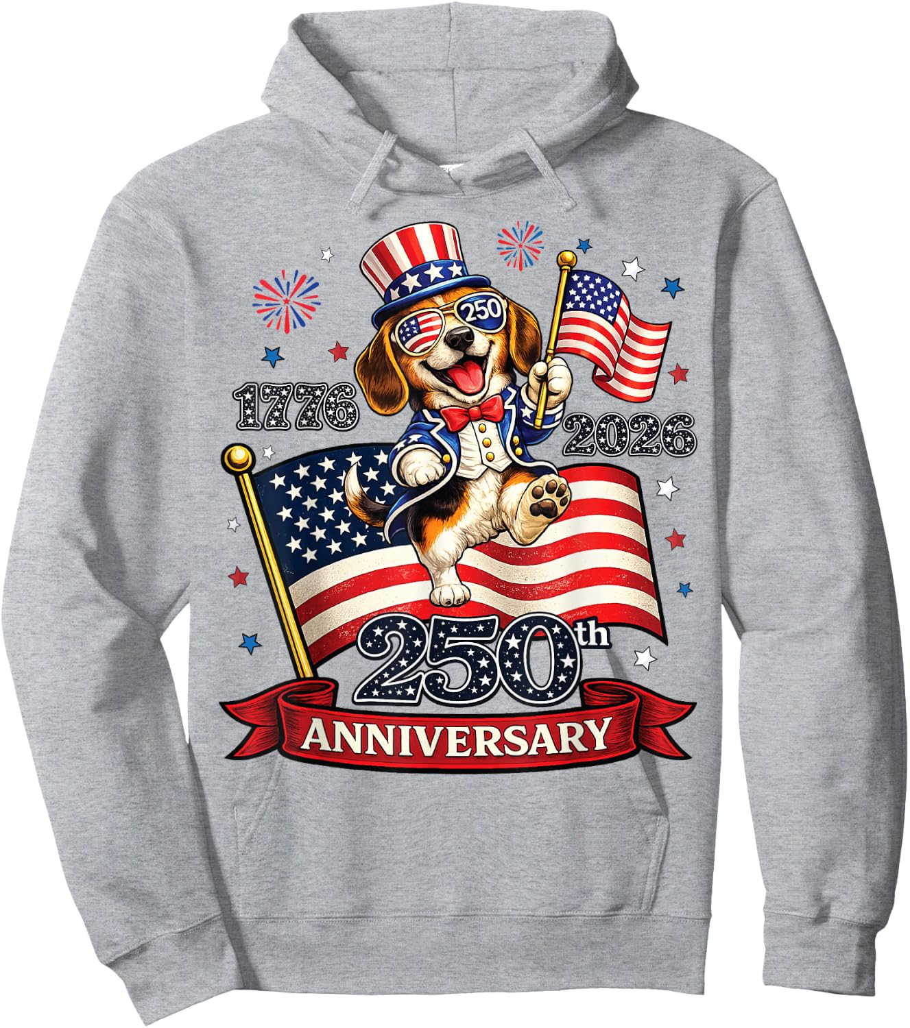 250 Anniversary USA Patriotic Dog 4th of July 2026 Hoodie - Hoodie | Ash