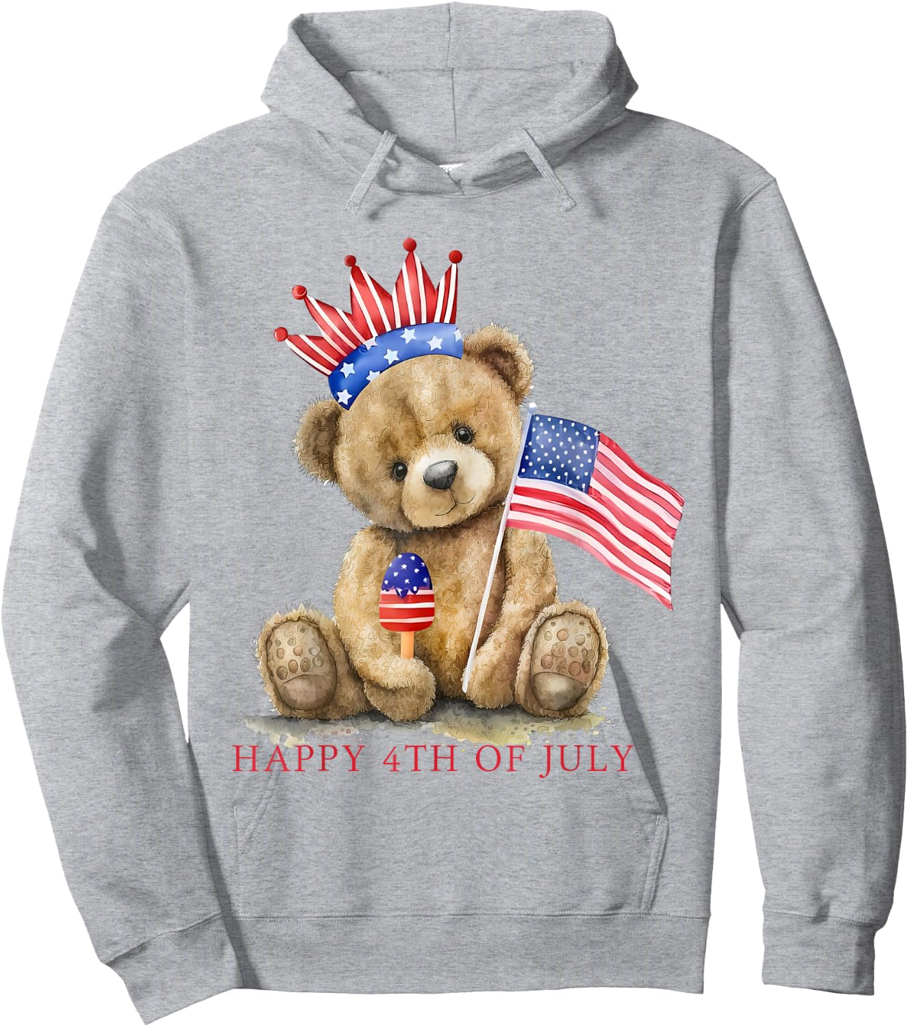 Happy 4th Of July Patriotic Cute Teddy Bear Women Girls Kids Hoodie - Hoodie | Ash