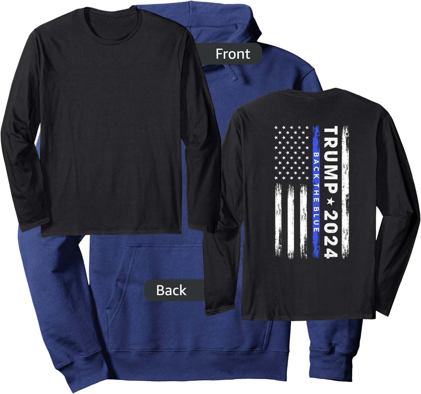 Pro Trump 2024 Back The Blue Thin Blue Line American Flag Hoodie - Hoodie | Navy