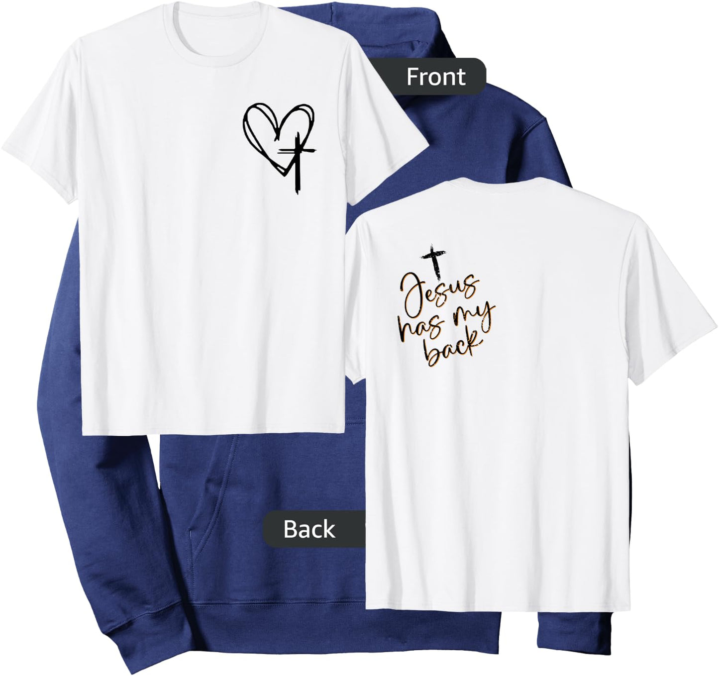 Vintage Christian Cross Heart - Jesus Has My Back Hoodie - Hoodie | Navy