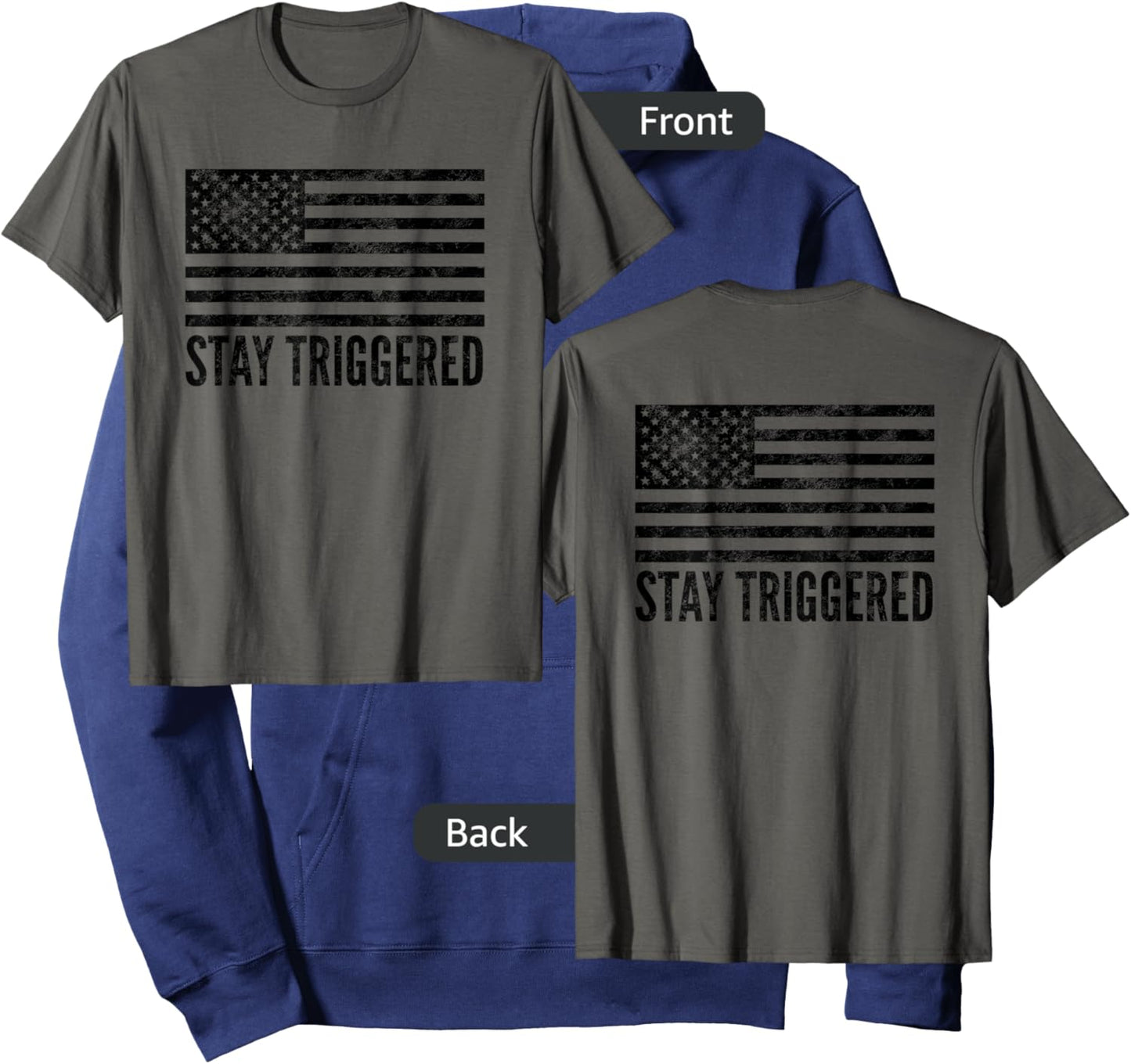 Stay Triggered American Flag Shirt | Pro Trump Gun Owner Men Hoodie - Hoodie | Navy