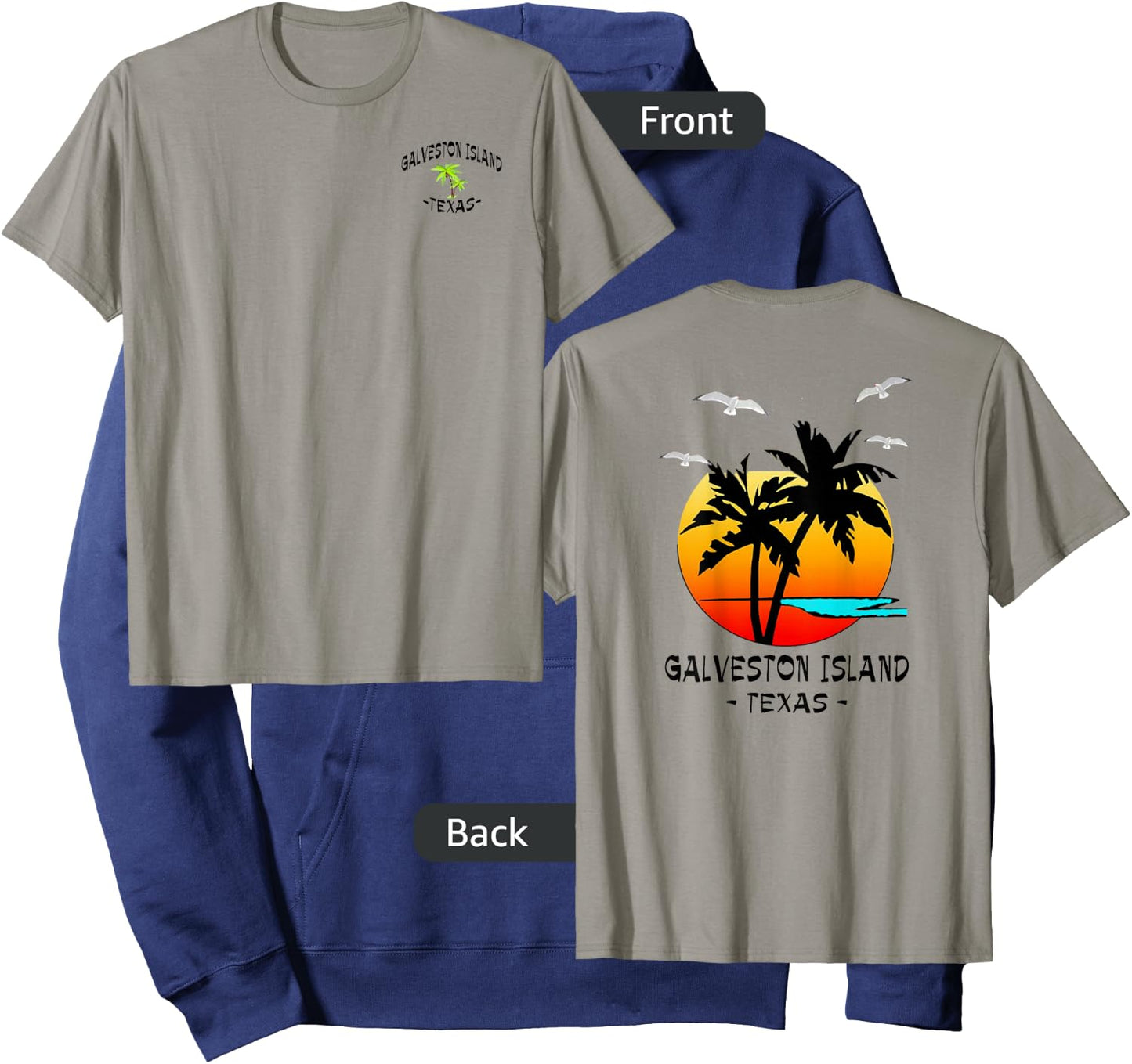 2 Sided Galveston Island, Texas Destination Gift Beachwear Hoodie - Hoodie | Navy