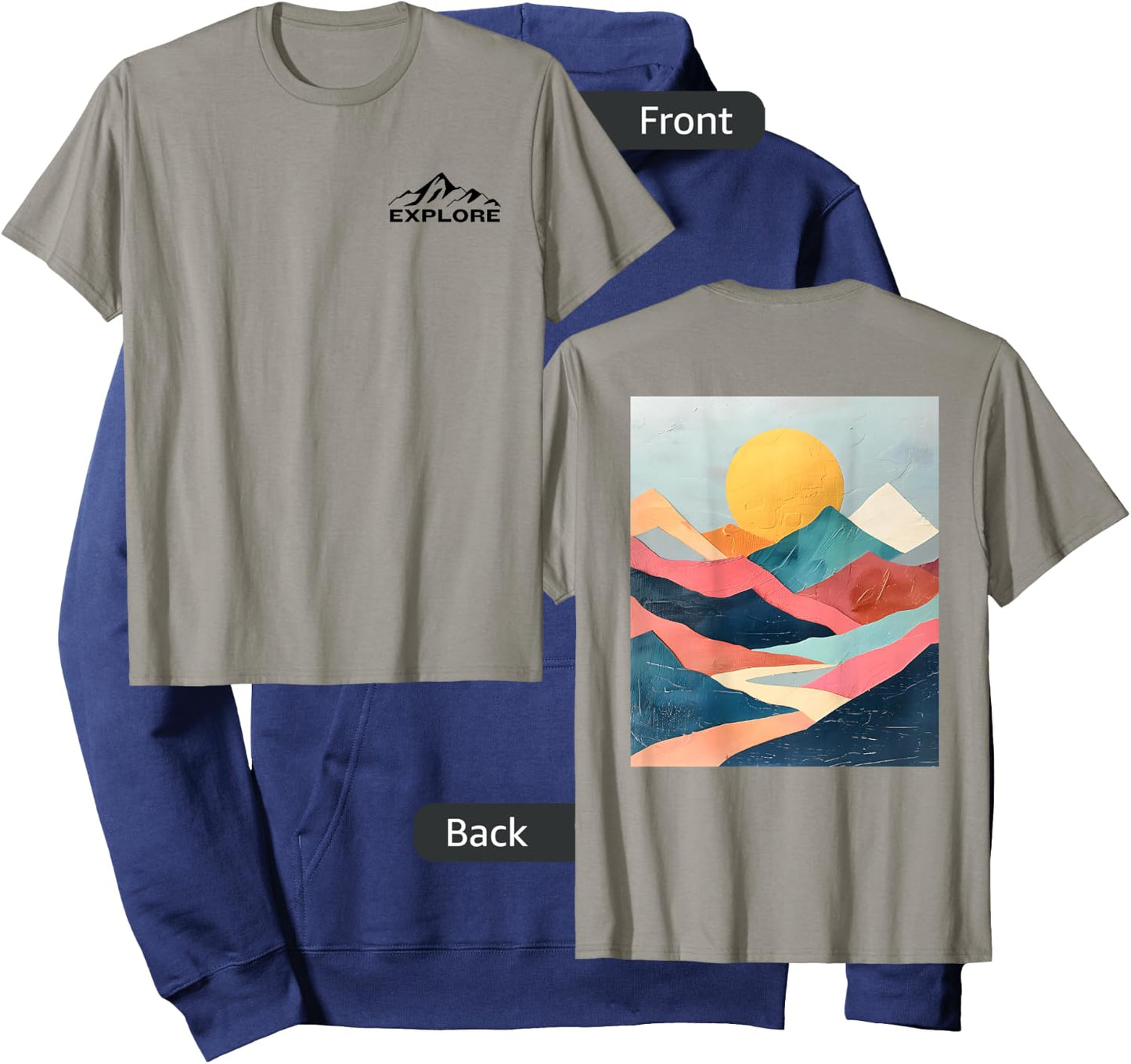 Explore - Mountain Design on Back - Abstract Pastel Colors Hoodie - Hoodie | Navy