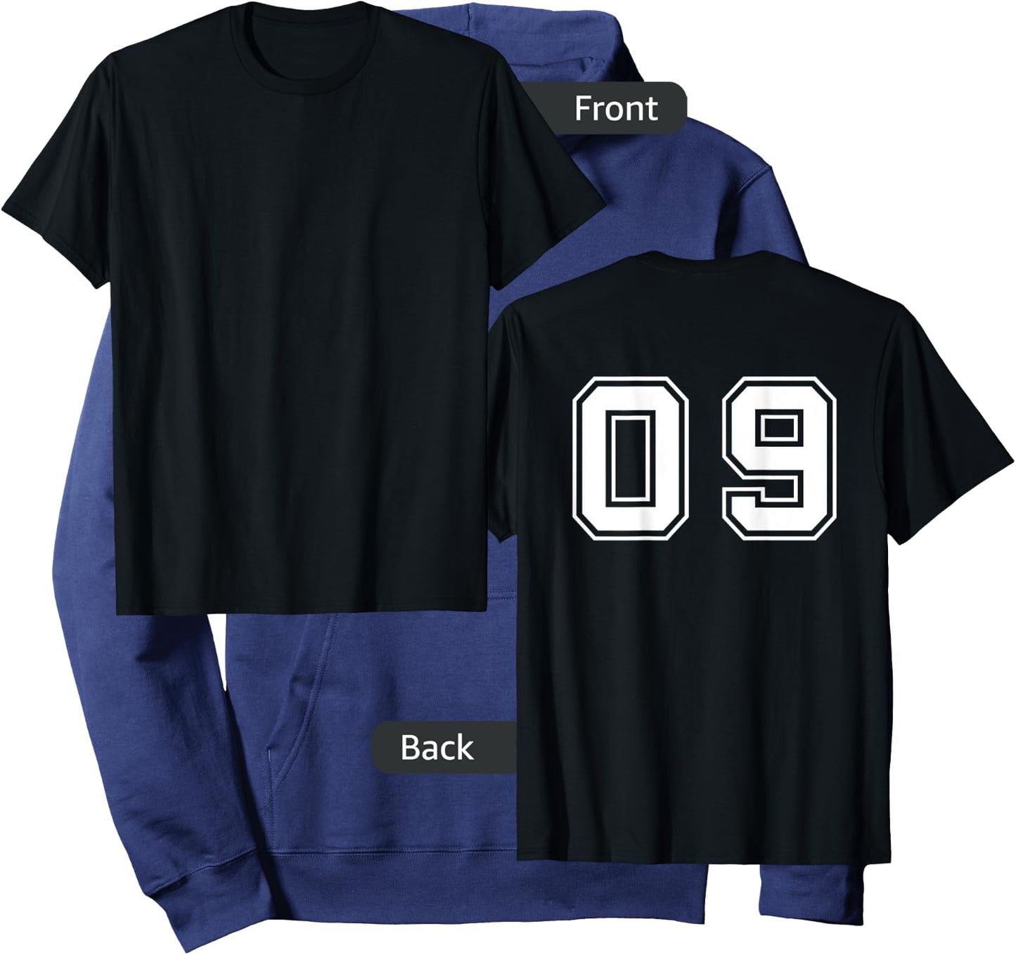 Number 09 Nine Sport Player Team Uniform White Print on Back Hoodie - Hoodie | Navy
