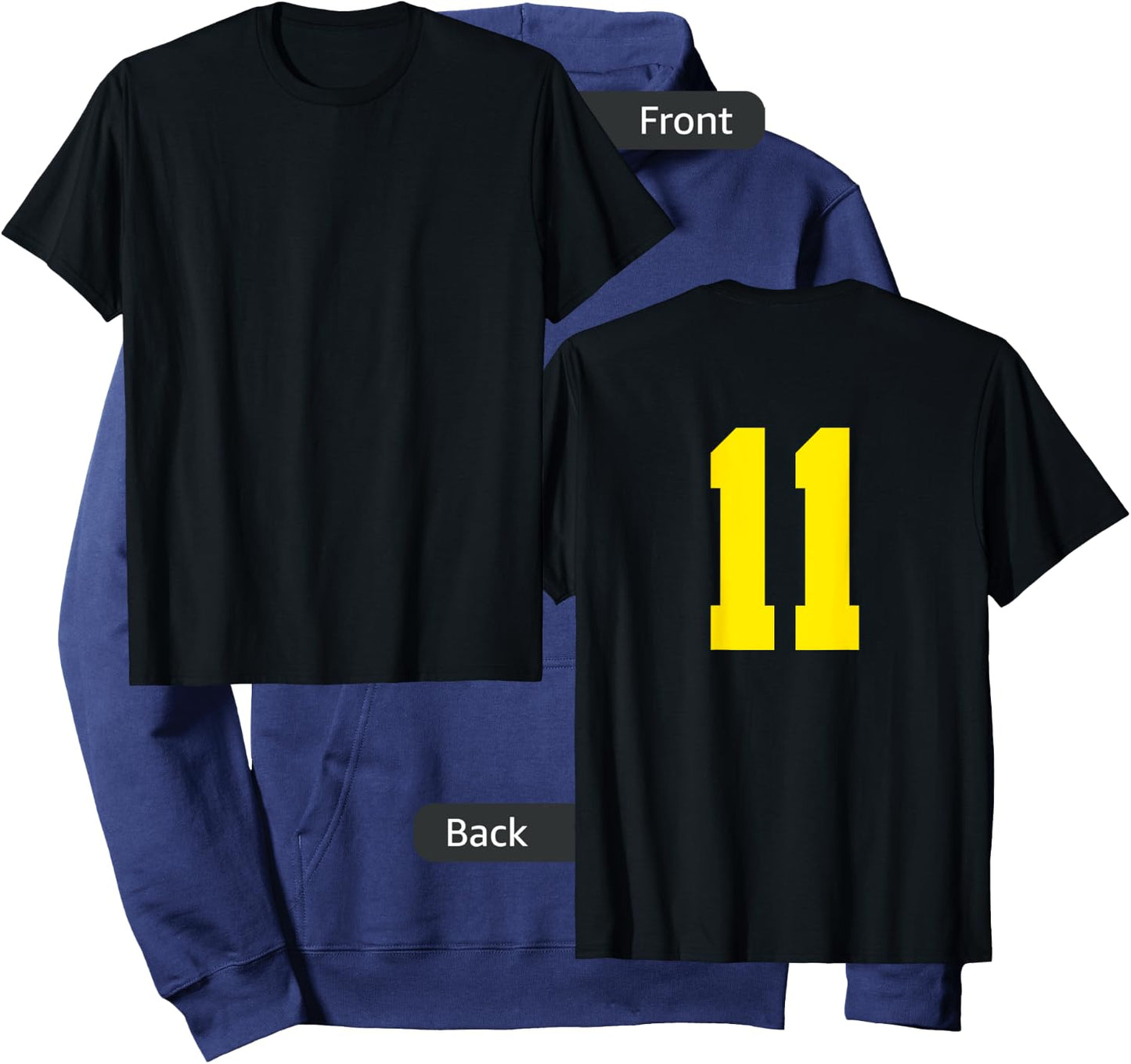 Yellow Number 11 ( on Back) Sports Team Jersey Number Hoodie - Hoodie | Navy