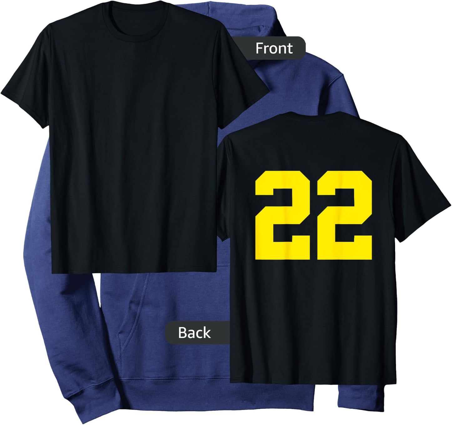 Yellow Number 22 (on Back) Sports Team Jersey Number Hoodie - Hoodie | Navy