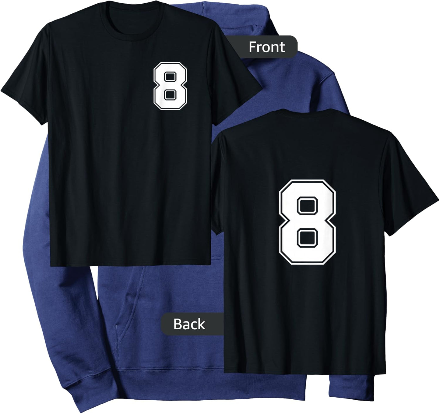 Front and Back Number 8 Jersey My Favorite Player #8 Hoodie - Hoodie | Navy
