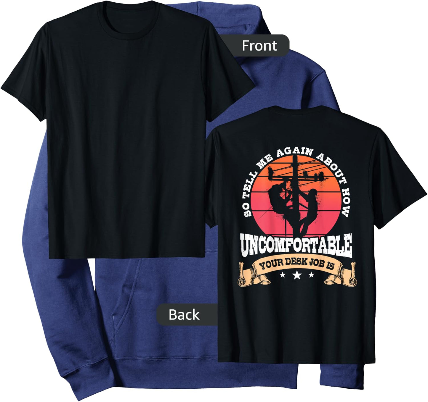 Lineman Gifts Line Worker Image On Back of Shirt Hoodie - Hoodie | Navy
