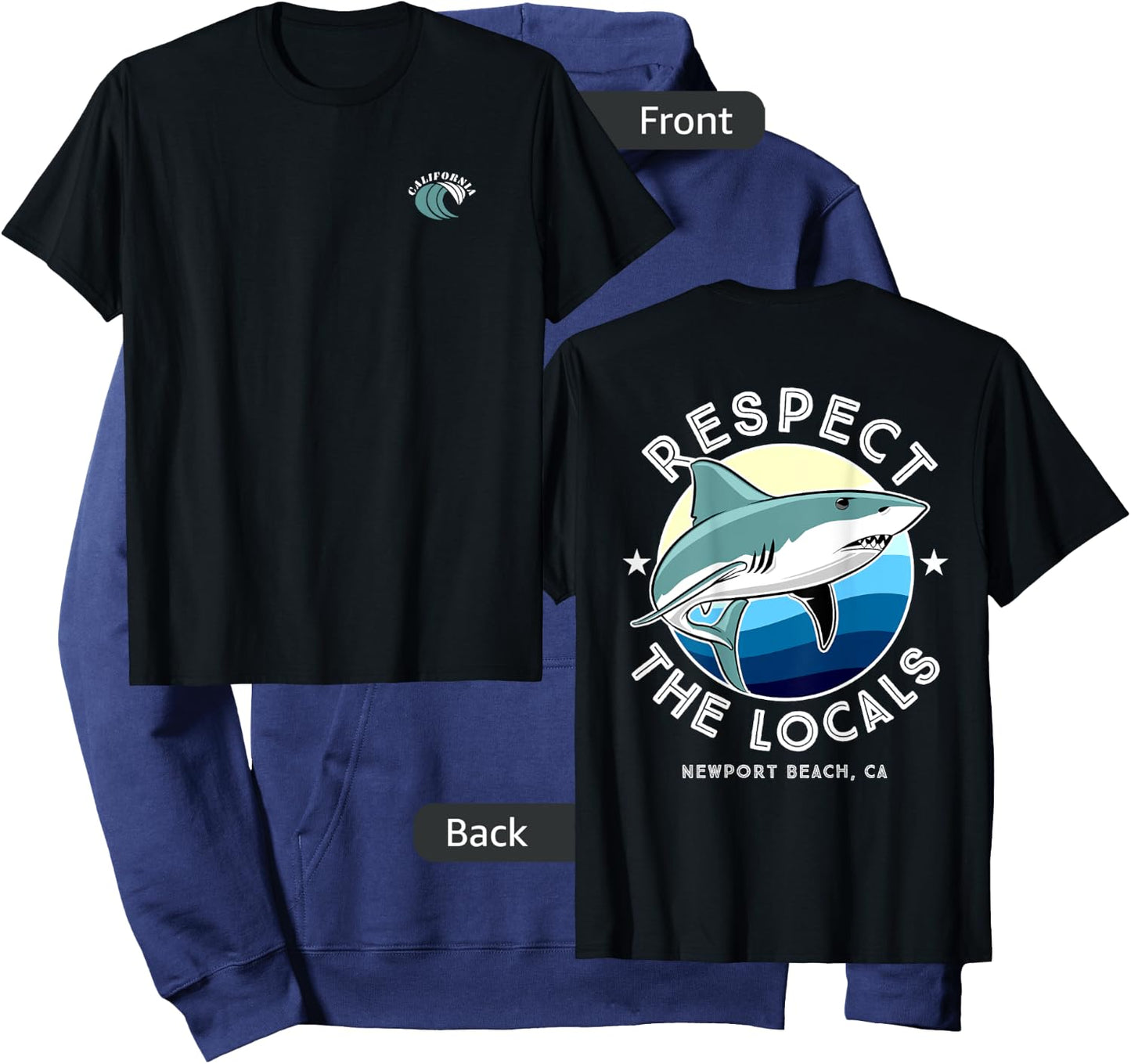 Newport Beach California - Respect the Locals Shark Women Kids Hoodie - Hoodie | Navy