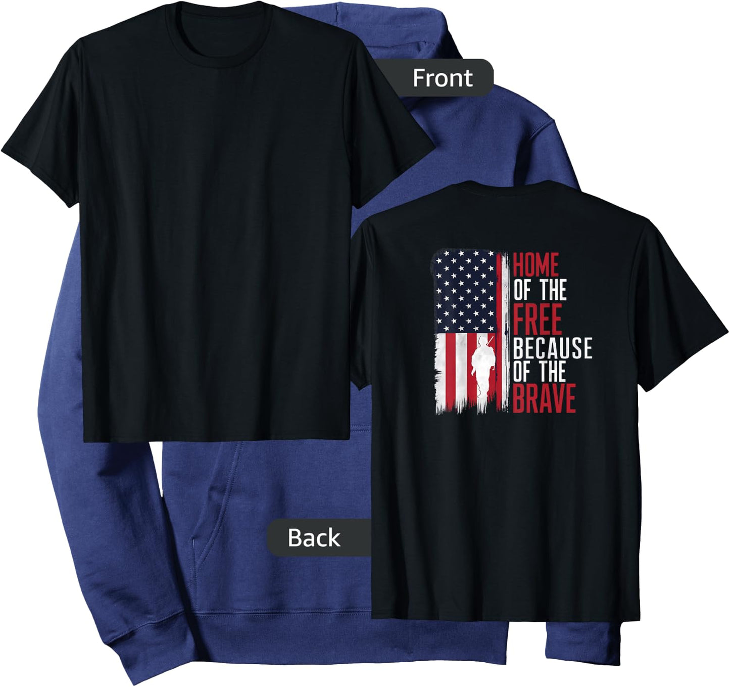 Home Of The Free Because Of The Brave Veterans Print On Back Hoodie - Hoodie | Navy