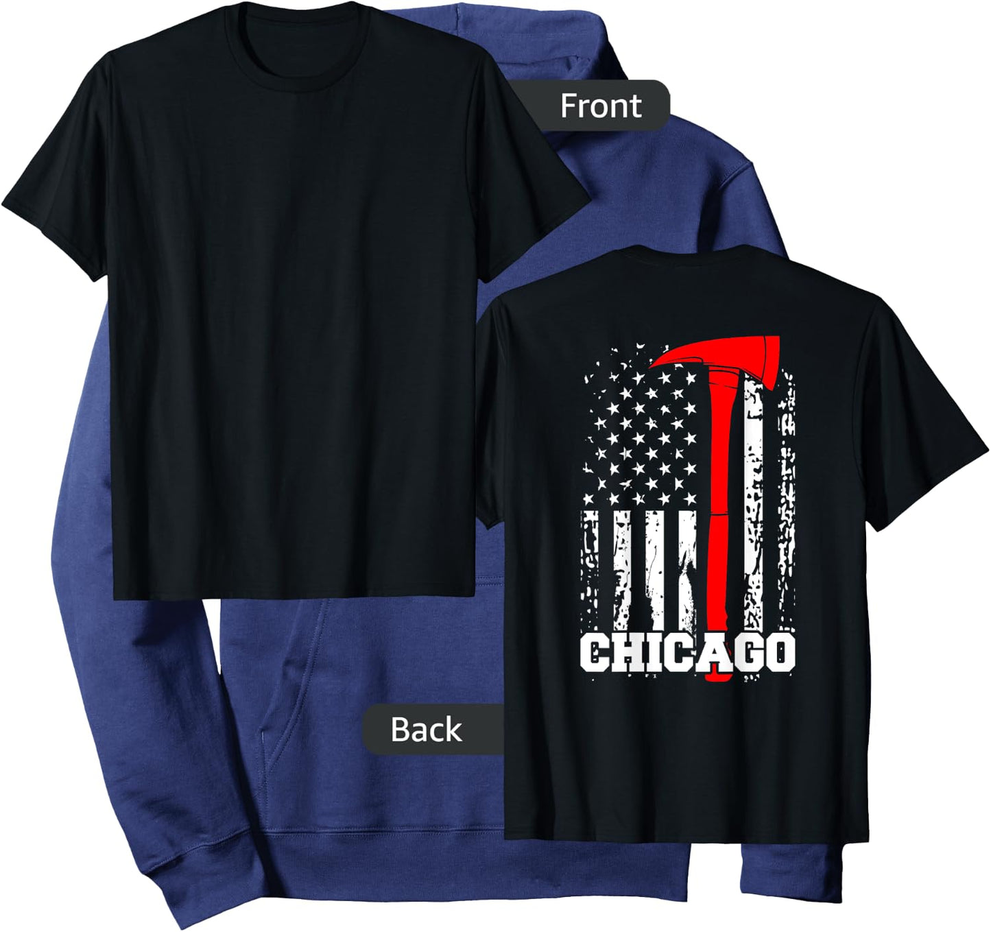Chicago Firefighter Shirt Fireman American Flag Gift Hoodie - Hoodie | Navy