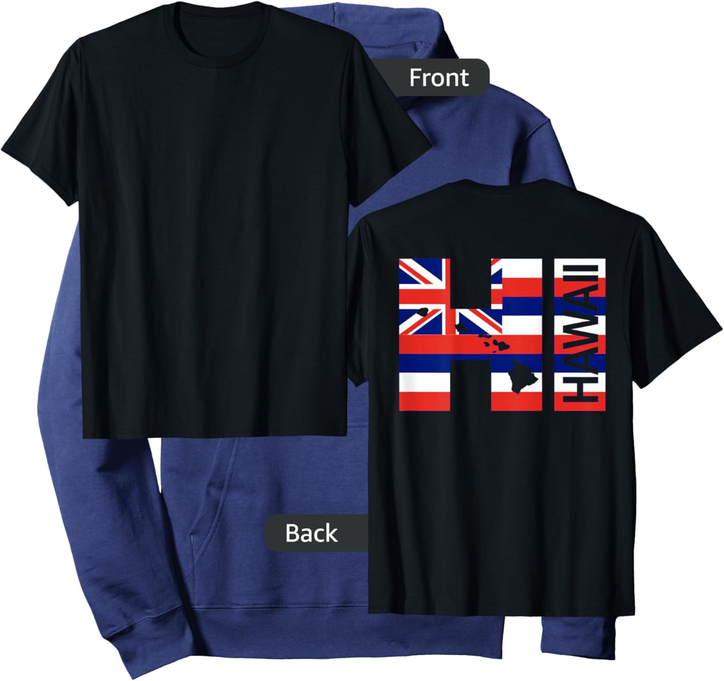 HI Hawaii Islands Hawaiian Flag Beach (On Back) Hoodie - Hoodie | Navy