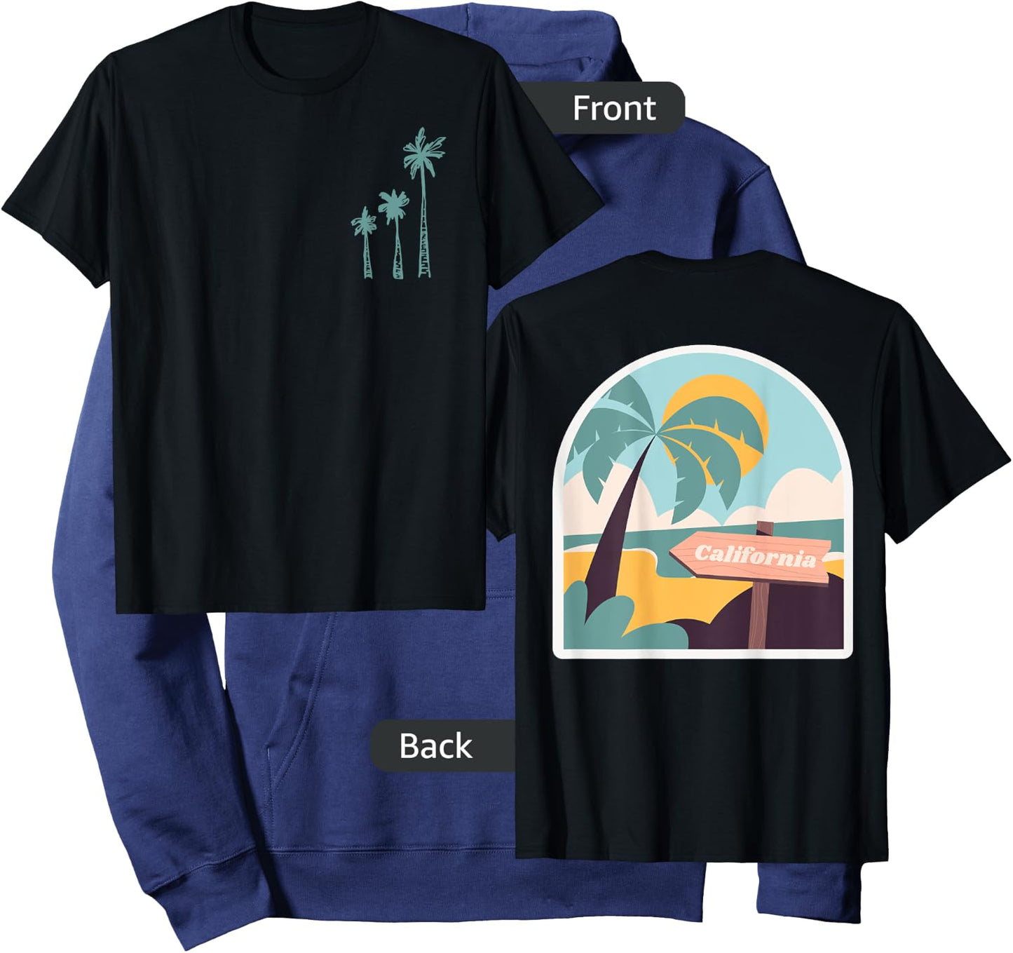 California Palm Trees Front / Back Graphic Print Hoodie - Hoodie | Navy