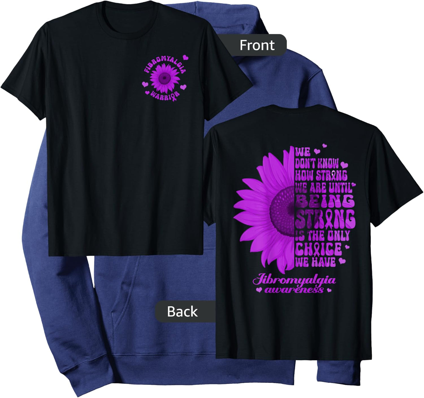 Inspirational Fibromyalgia 2 Sides Sunflower Front Back Hoodie - Hoodie | Navy