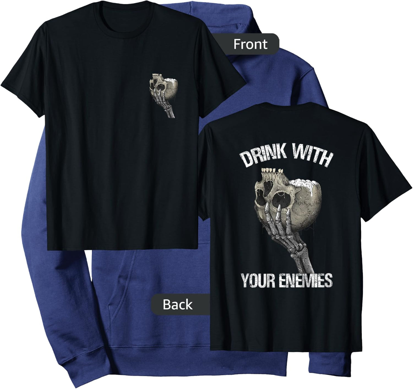 Drink with Your Enemies Skull Hoodie - Hoodie | Navy