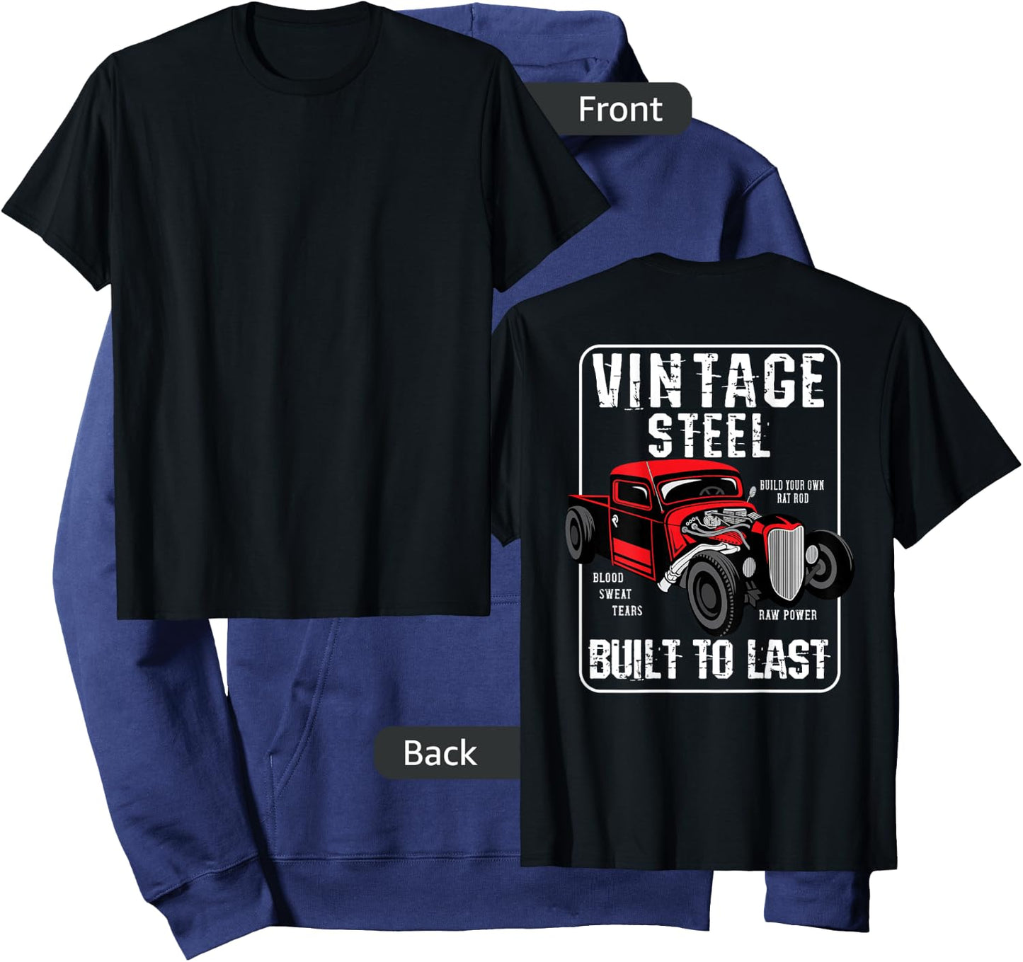 Vintage Hot Rod Built To Last (Print On Back) Rat Rod Hoodie - Hoodie | Navy