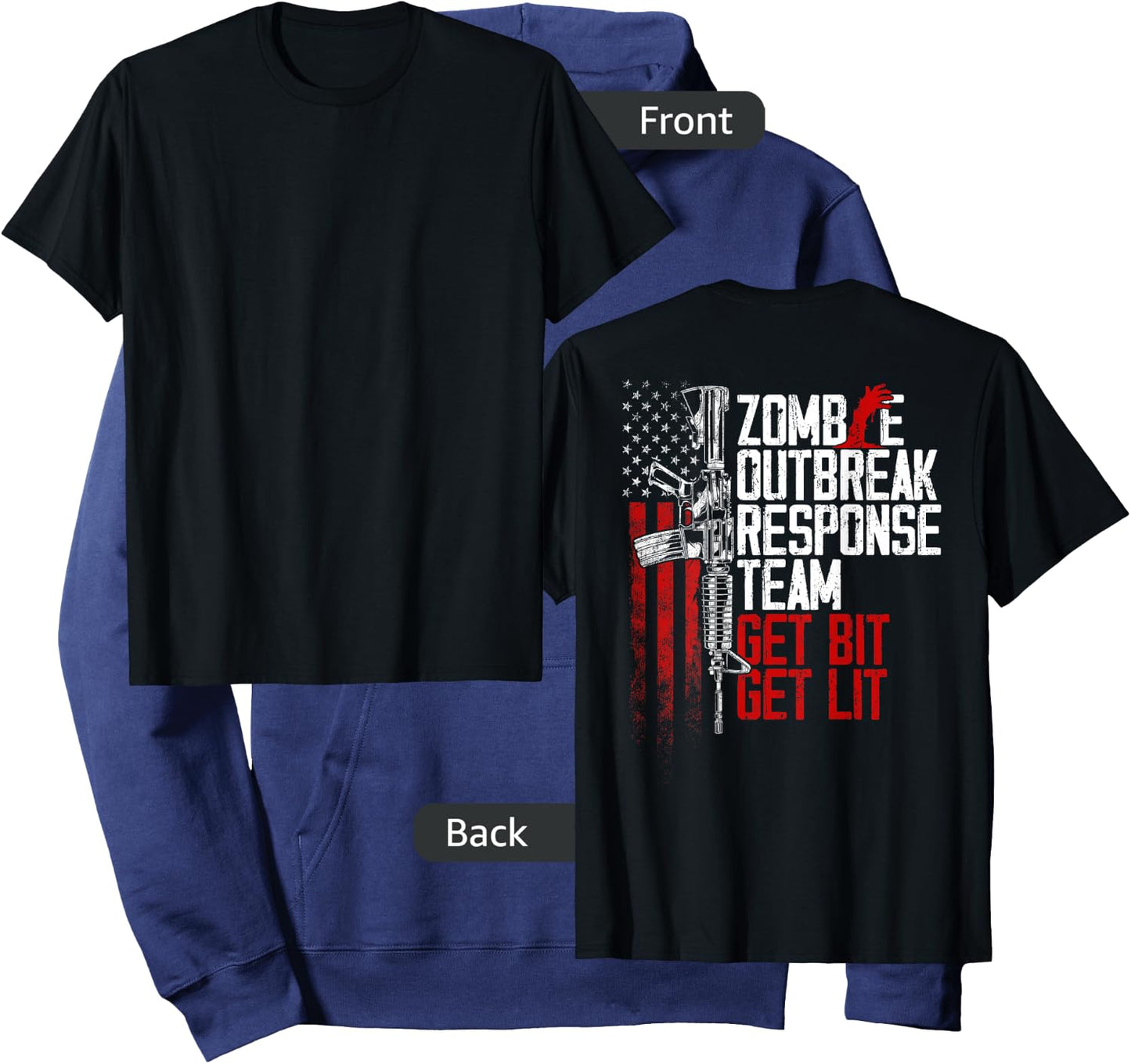 USA Flag Zombie Outbreak Response Team Get Bit (on back) Men Hoodie - Hoodie | Navy