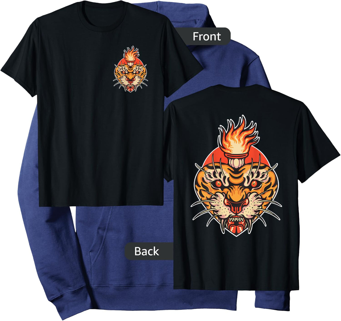Sacred Heart Tiger American Traditional Tattoo Trendy Edgy Hoodie - Hoodie | Navy
