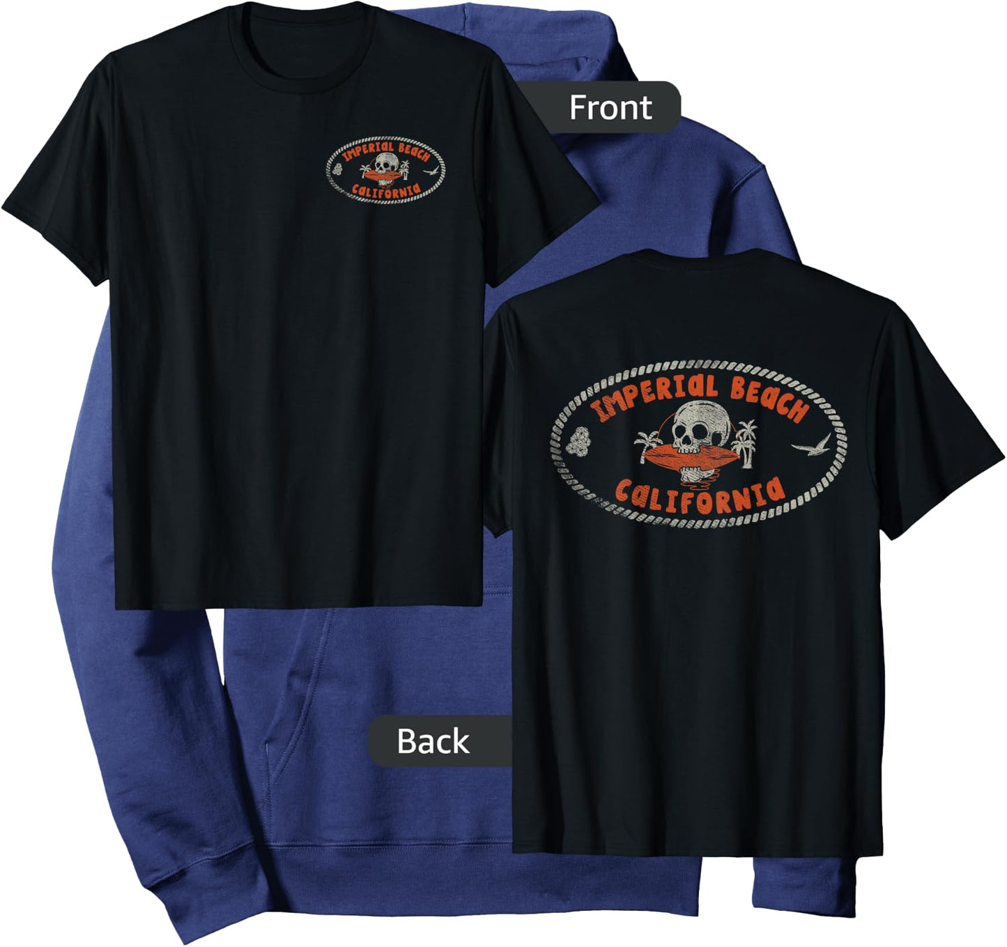 Imperial Beach California CA Retro Surfer Front & Back Hoodie - Hoodie | Navy