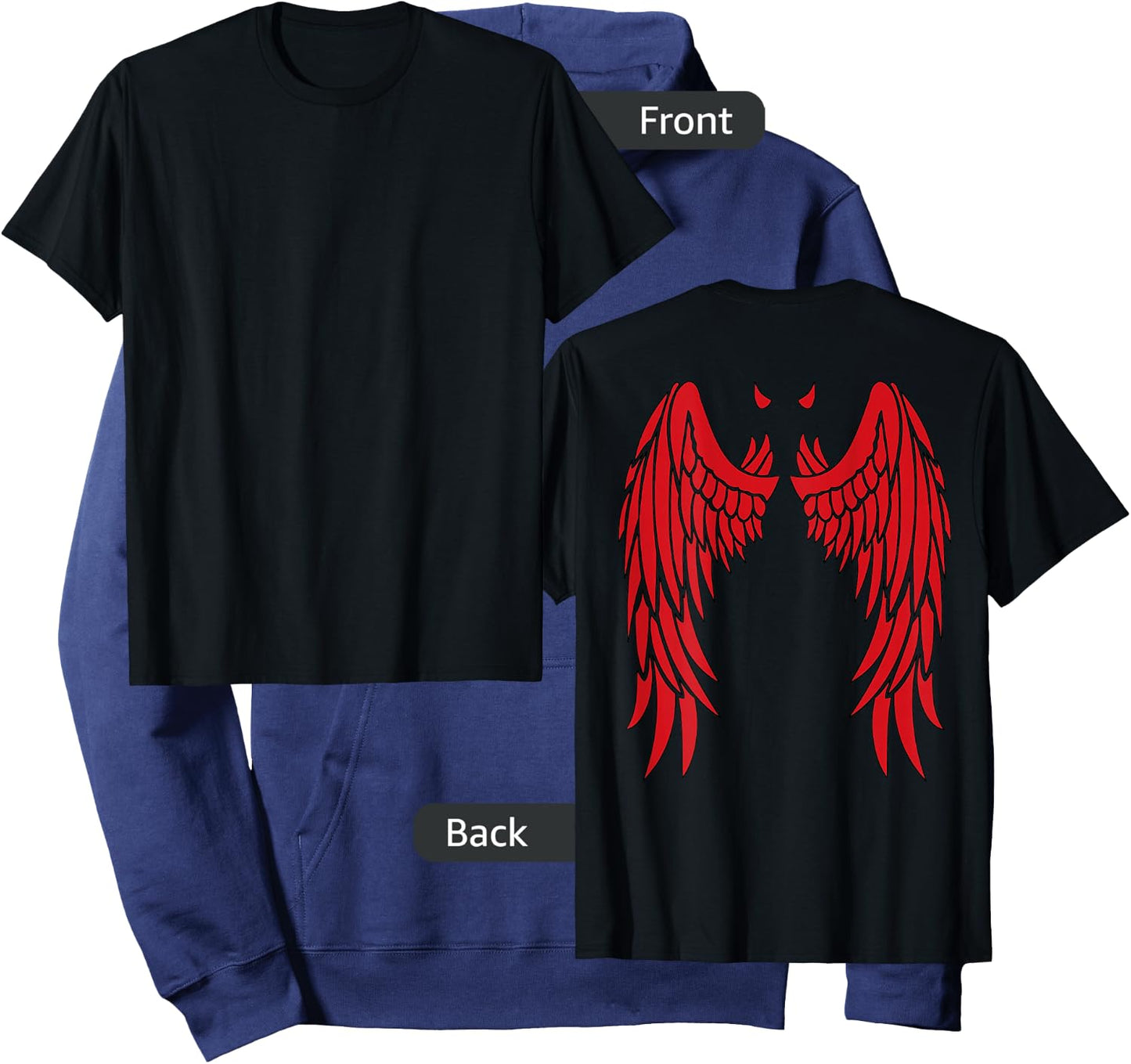 Devil Wings & Horn in Red | Back of Shirt Demon Hoodie - Hoodie | Navy