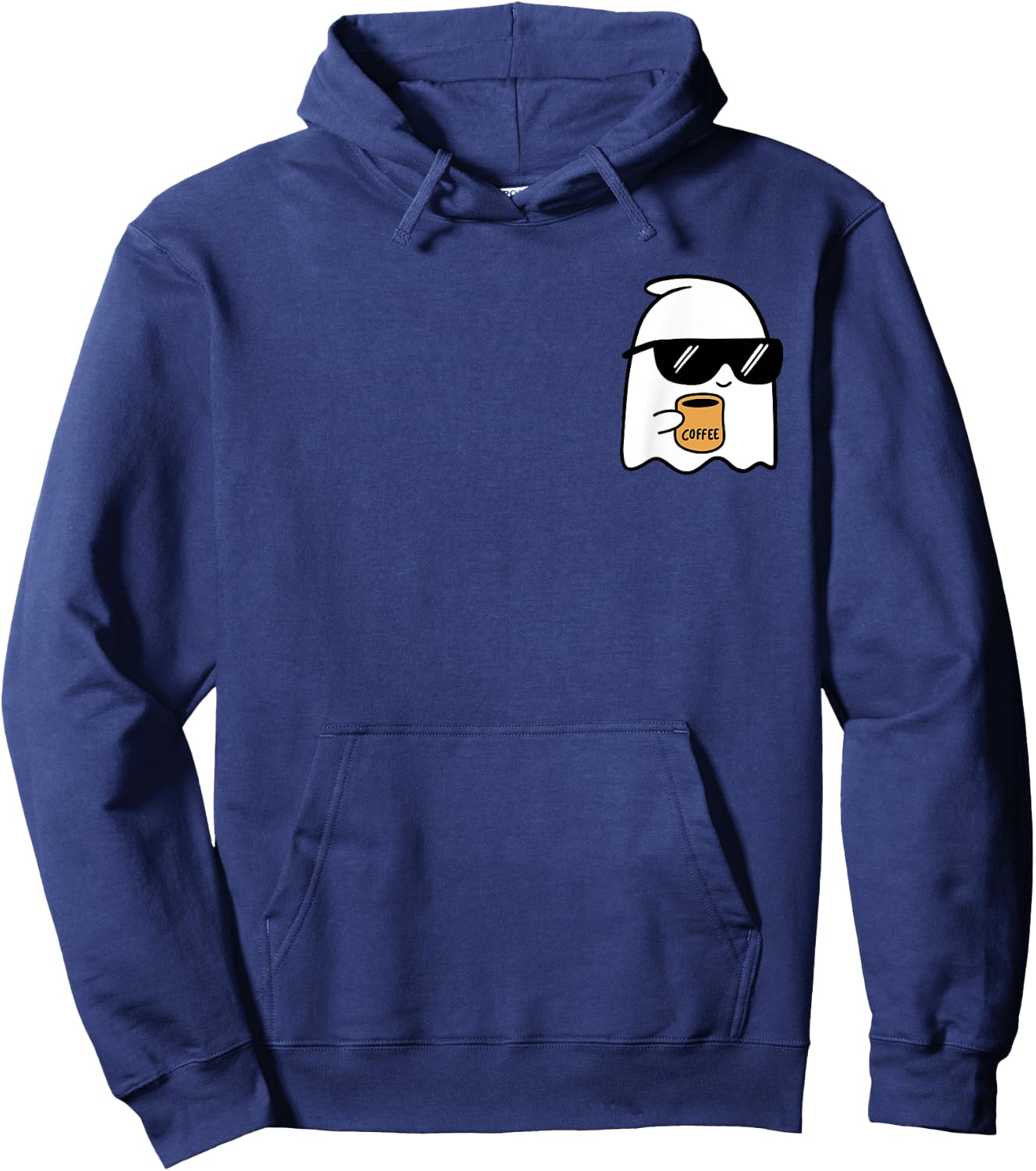 Cute Ghost Drinking Coffee Halloween Ghost Coffee Hoodie - Hoodie | Navy