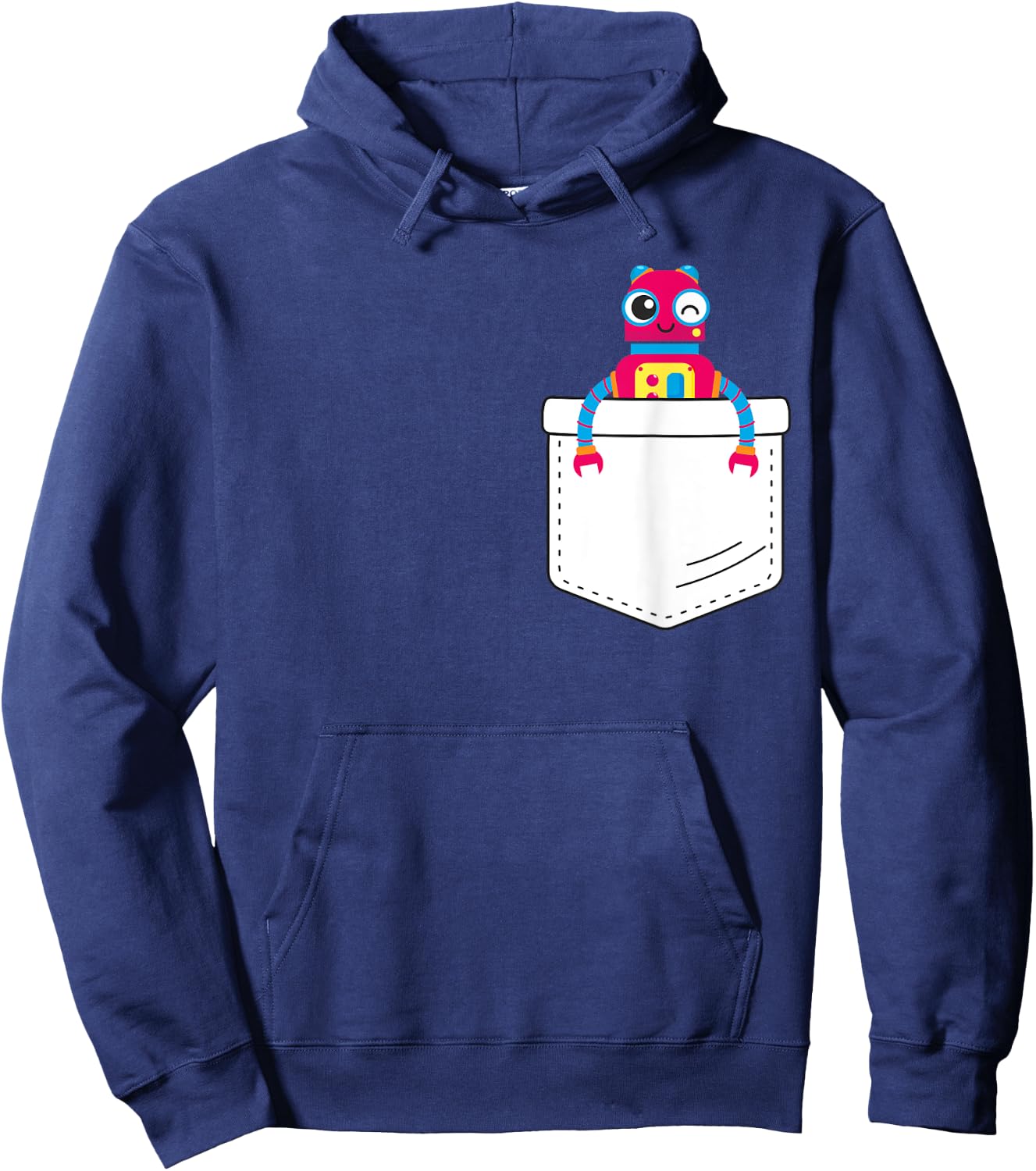 Cute robot inside fake pocket, boys robot shirt Hoodie - Hoodie | Navy