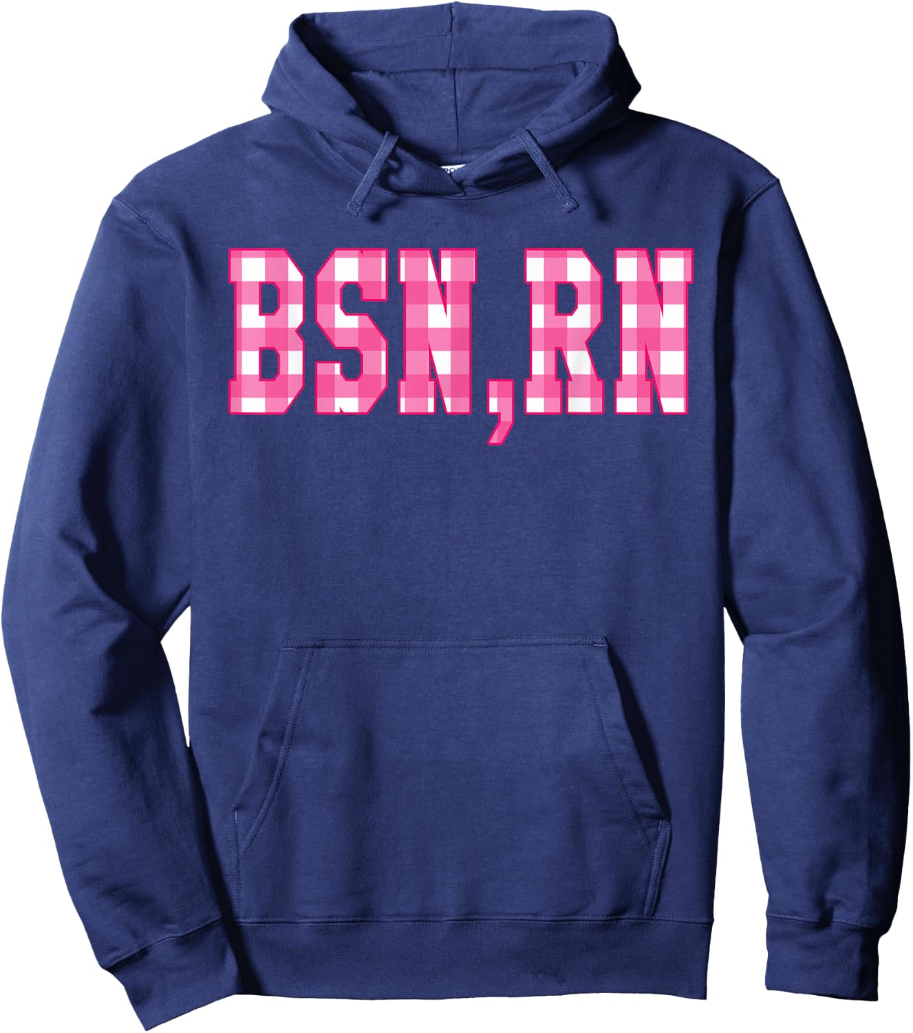 Cute Pink Gingham Checkered Letters BSN Registered Nurse RN Hoodie - Hoodie | Navy