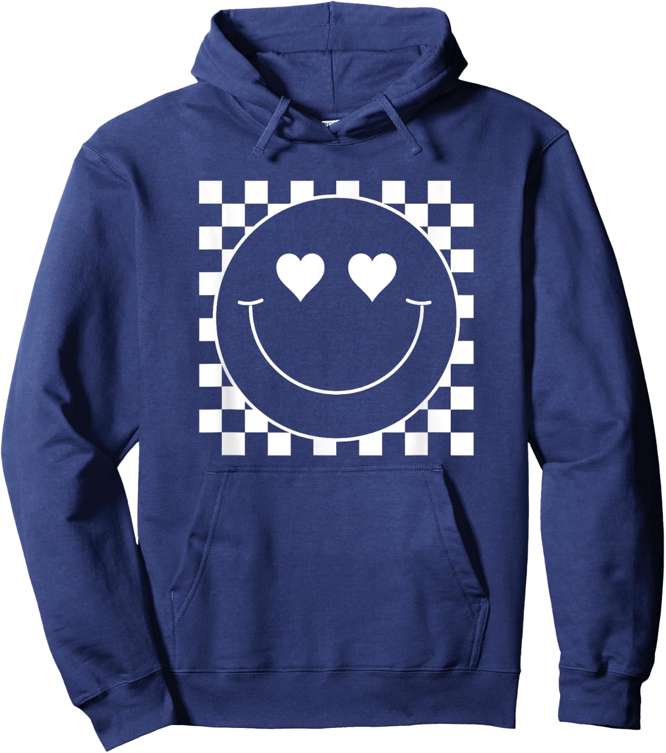 White Checkered 80s Heart Eyes Smile Face Shirt Happy Face Hoodie - Hoodie | Navy