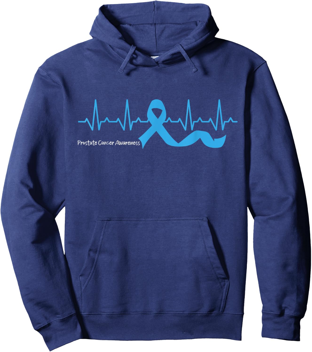Heartbeat Light Blue Ribbon Prostate cancer awareness suppor Hoodie - Hoodie | Navy