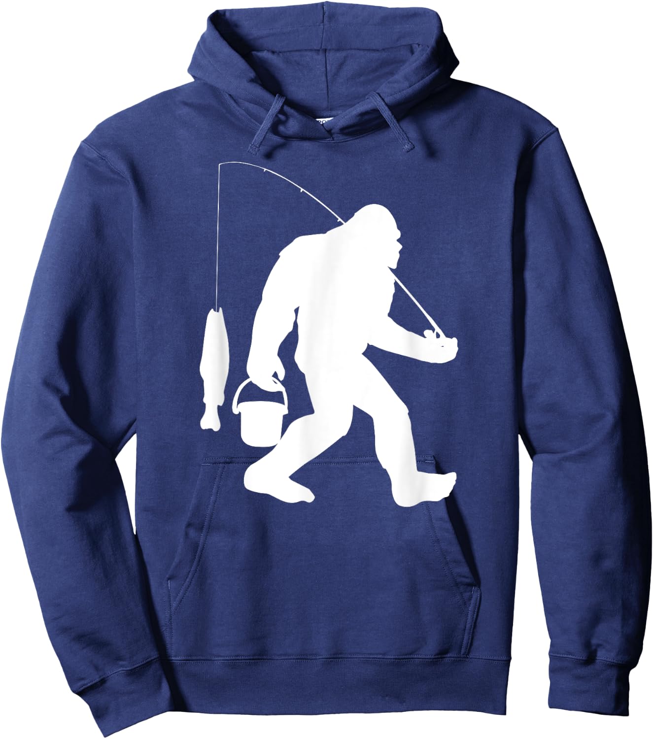 Bigfoot Fishing Shirt Funny Sasquatch and Fish Hoodie - Hoodie | Navy