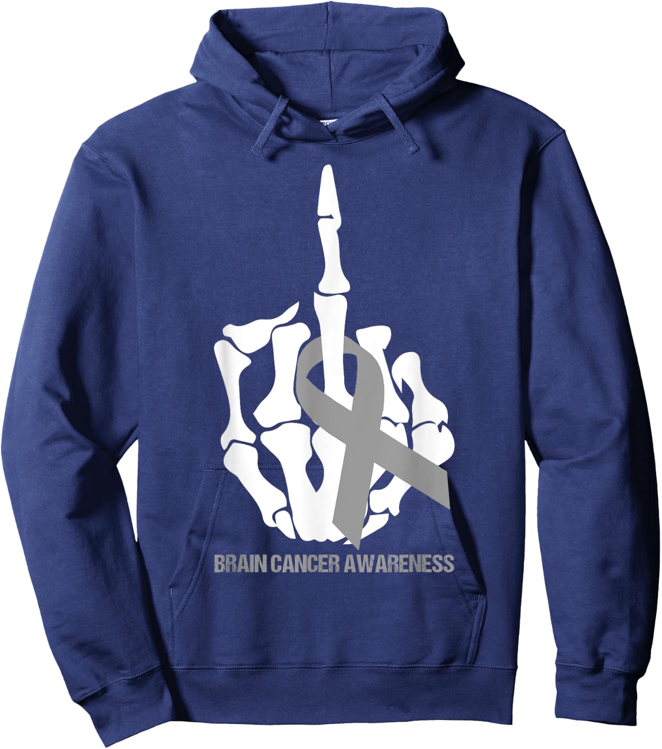 Fuck Brain Cancer Gray Ribbon Brain Cancer Awareness Month Hoodie - Hoodie | Navy