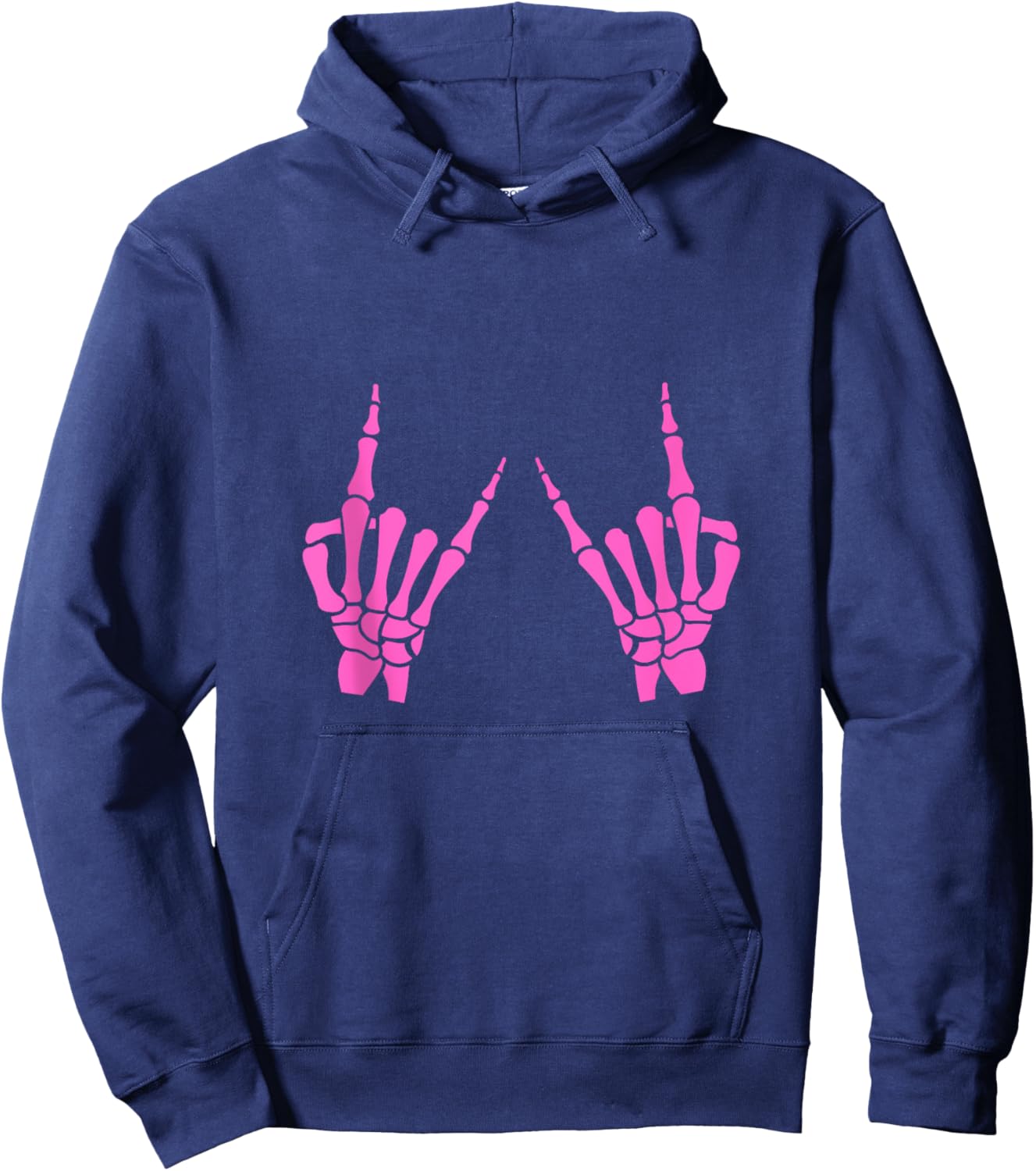 Skeleton Hand Horns Rock On Heavy Metal Women Back The Pink Hoodie - Hoodie | Navy