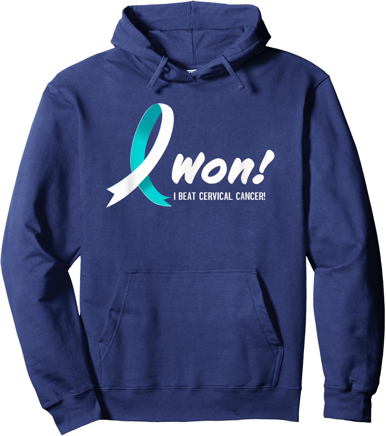 I Beat CERVICAL Cancer I Won Teal White Ribbon For Survivors Hoodie - Hoodie | Navy