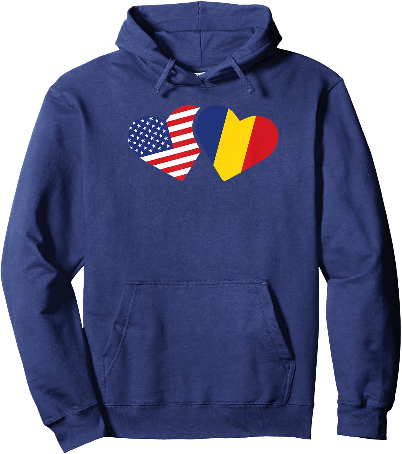 Romania USA Flag T Shirt Heart Romanian Americans Love Cute Hoodie - Hoodie | Navy