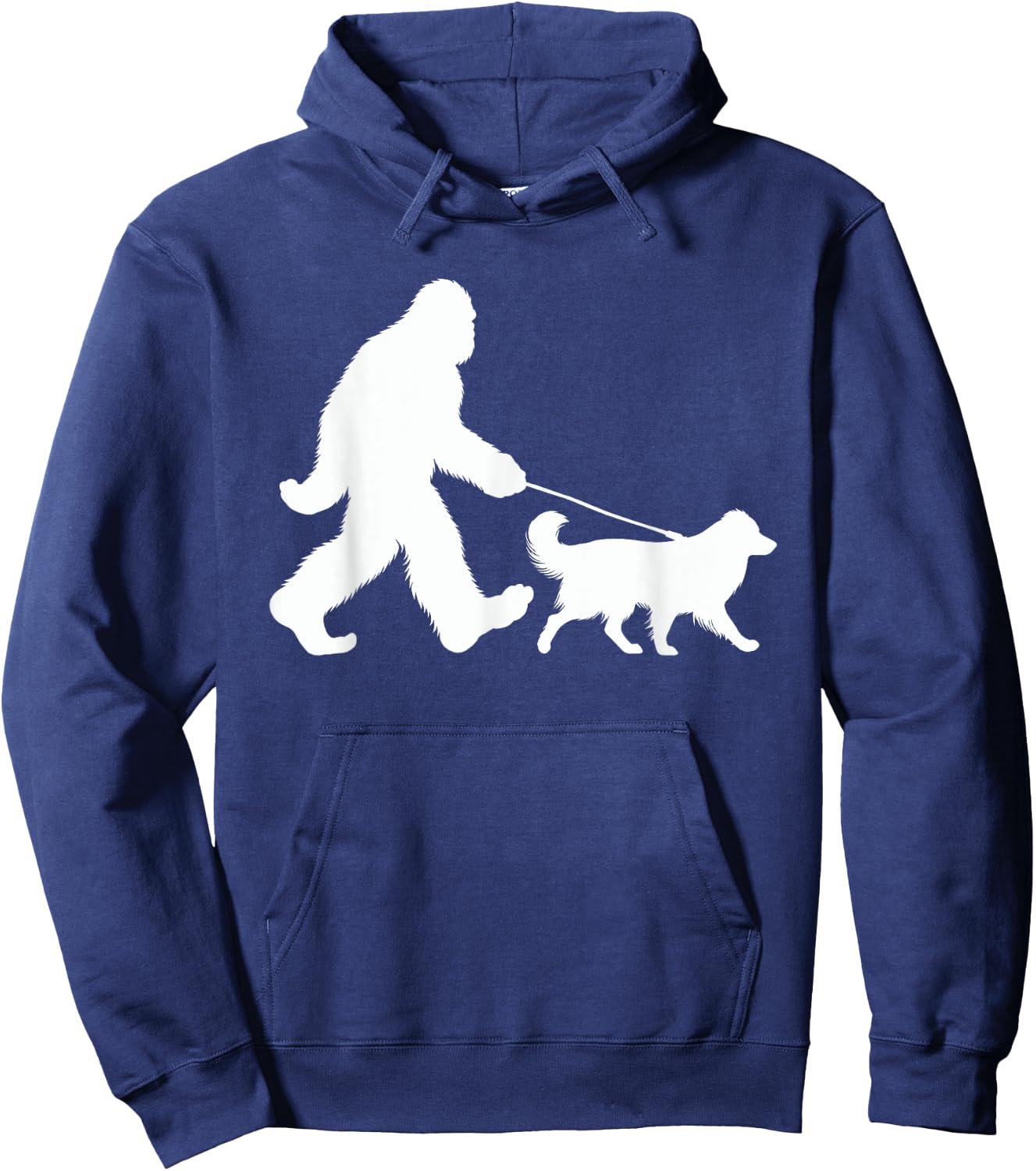 Bigfoot Walking a Dog Funny Australian Shepherd Lovers Hoodie - Hoodie | Navy