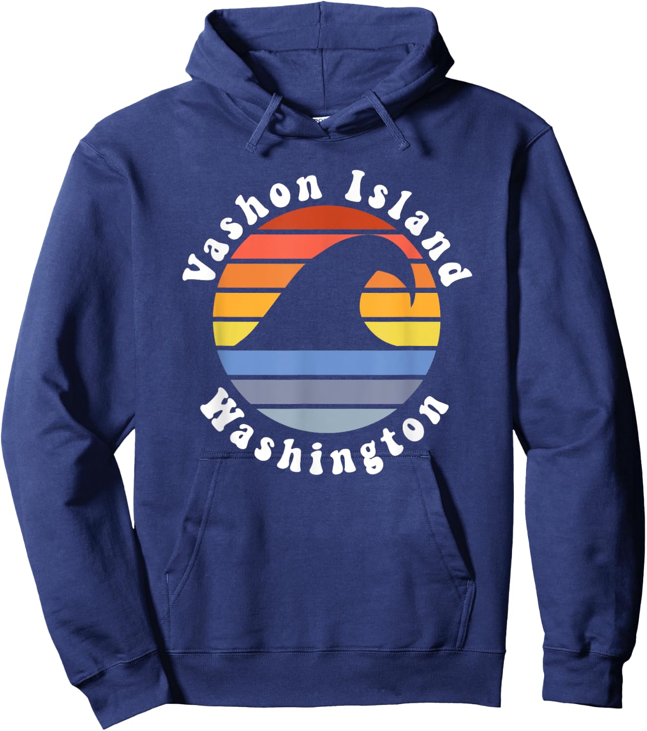 Retro Vashon Island Washington Vacation Beach Wave Souvenir Hoodie - Hoodie | Navy