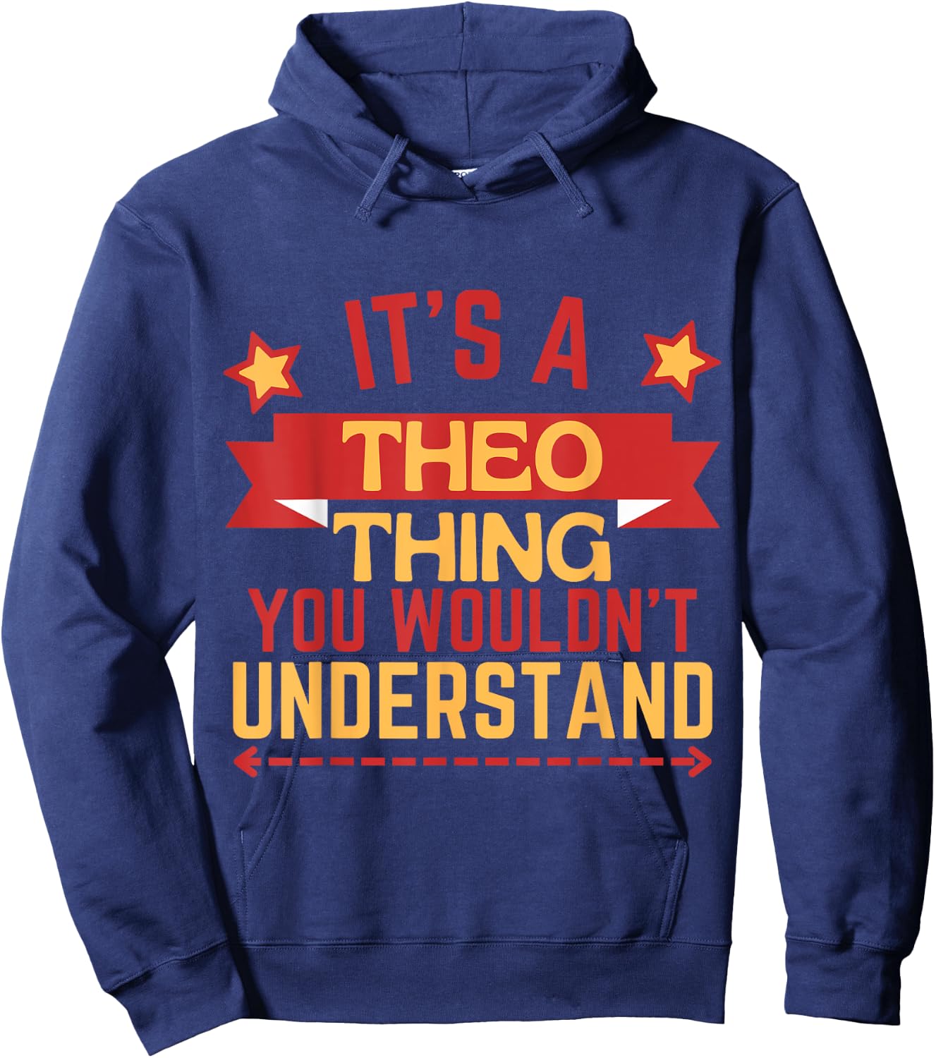 Theo Name Gift Birthday Celebration -Kids Theo Gift Black Small Modern Short Sleeve Hoodie - Hoodie | Navy