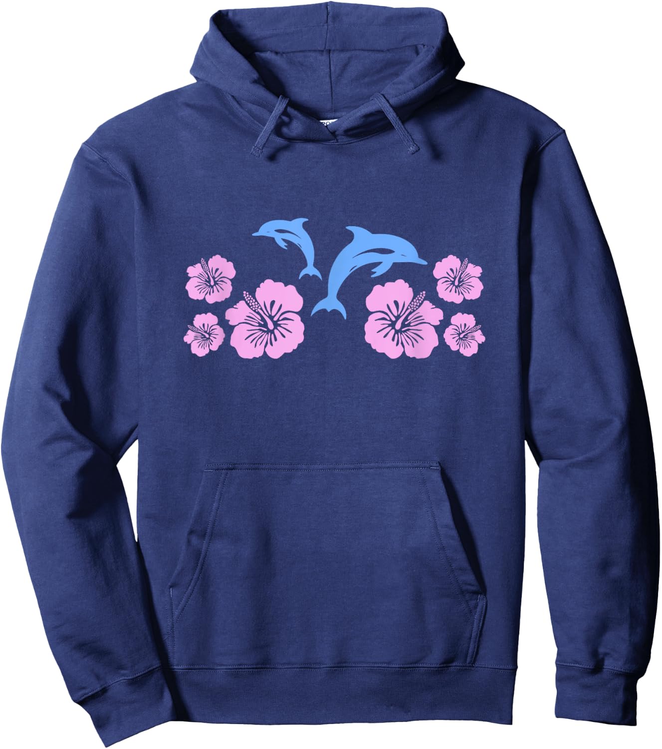 Dolphin Hibiscus Y2K Aesthetic Hoodie - Hoodie | Navy