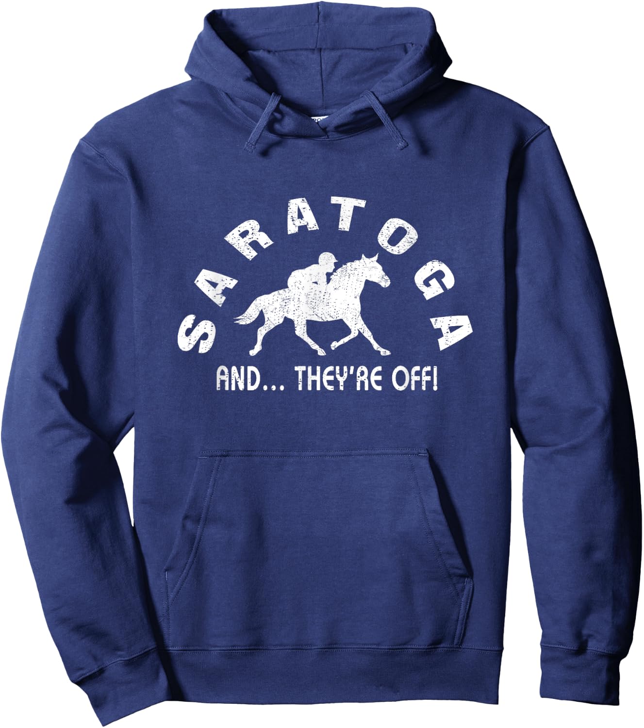 Saratoga Springs NY And They're Off Horse Equestrian Vintage Hoodie - Hoodie | Navy