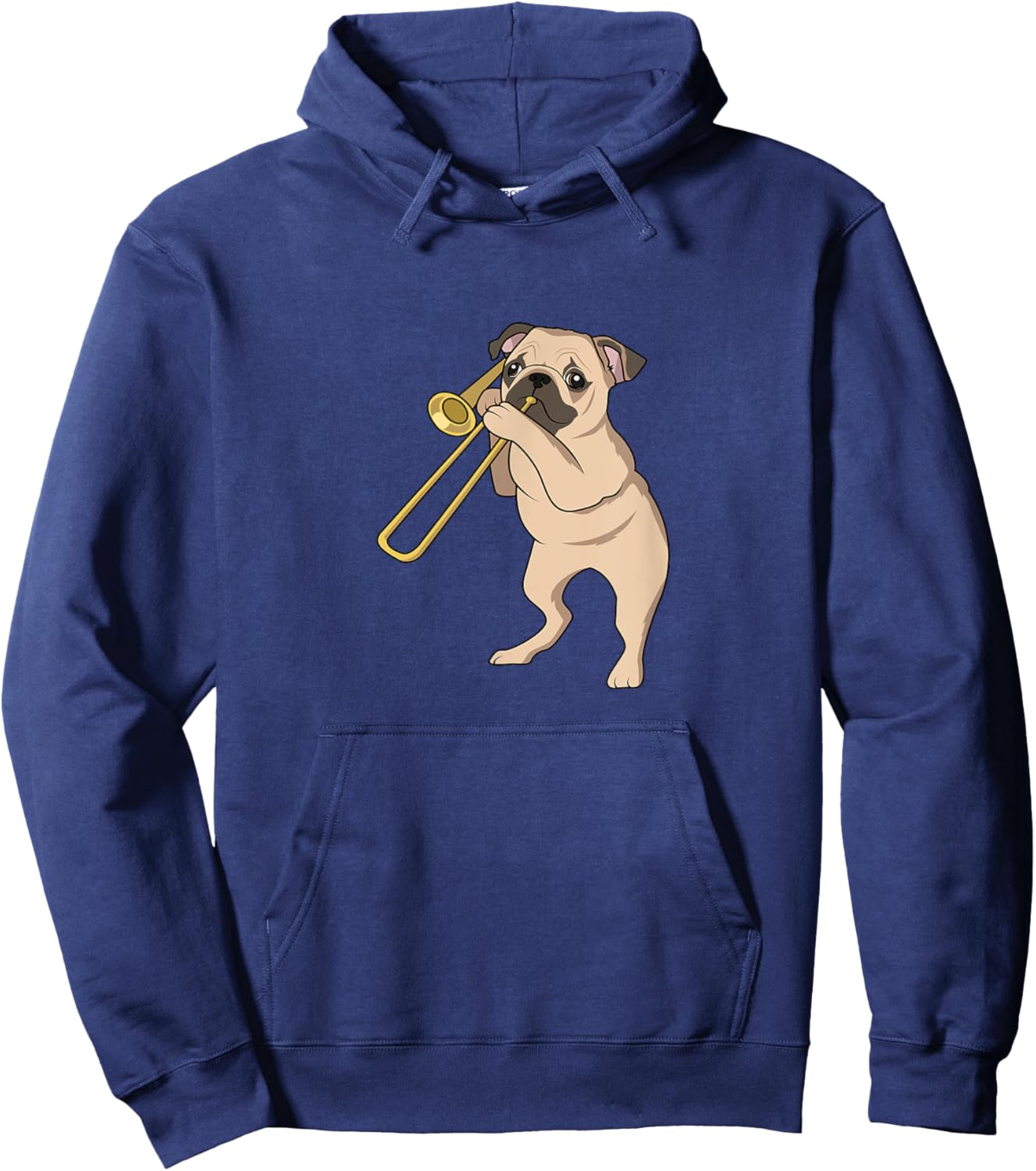 Pug Dog Playing Trombone For Brass Players and Dog Lovers Hoodie - Hoodie | Navy